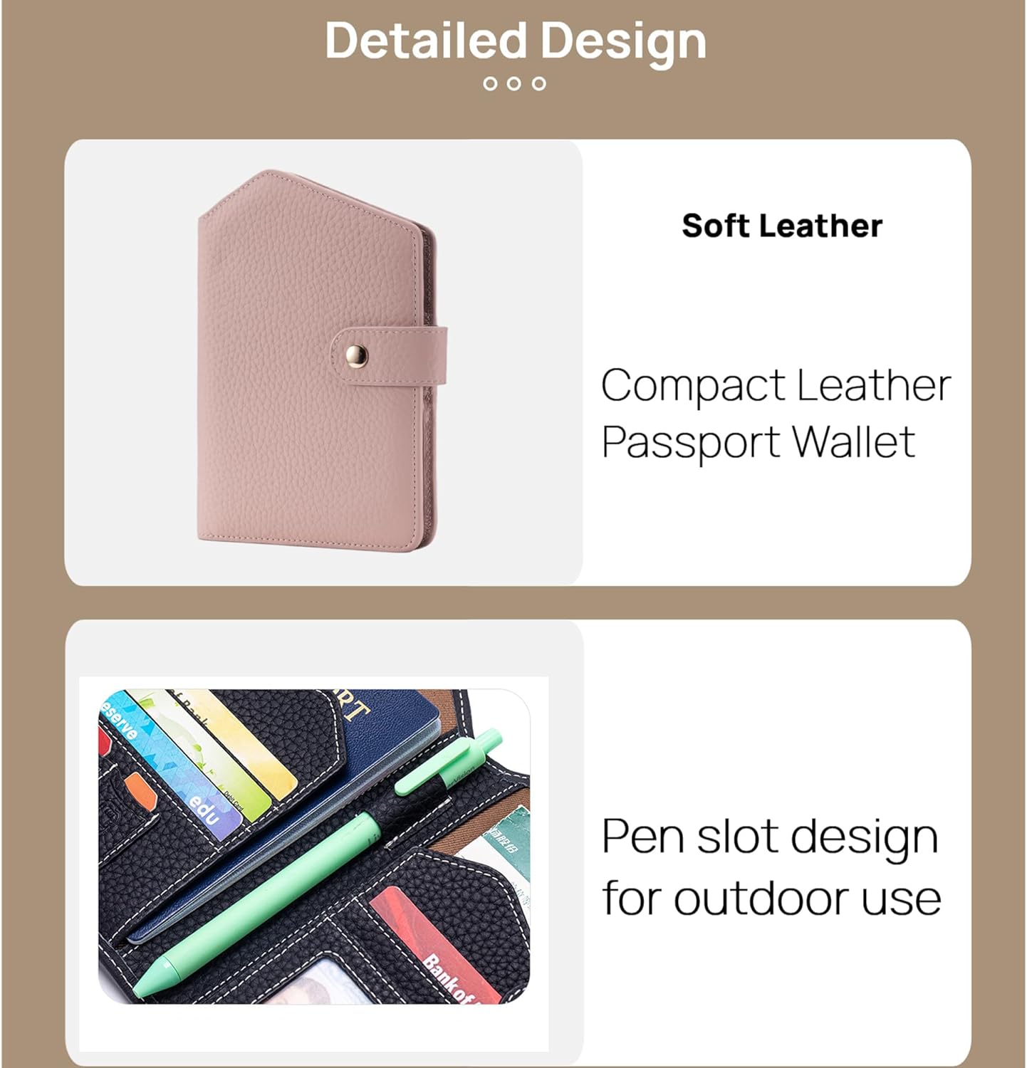 Cute RFID Passport Wallet for Women Leather Slim Passport Holder Travel Wallet Cover with Zipper Coin Purse, Credit Card, Sim and Tticket Slots (Pink)