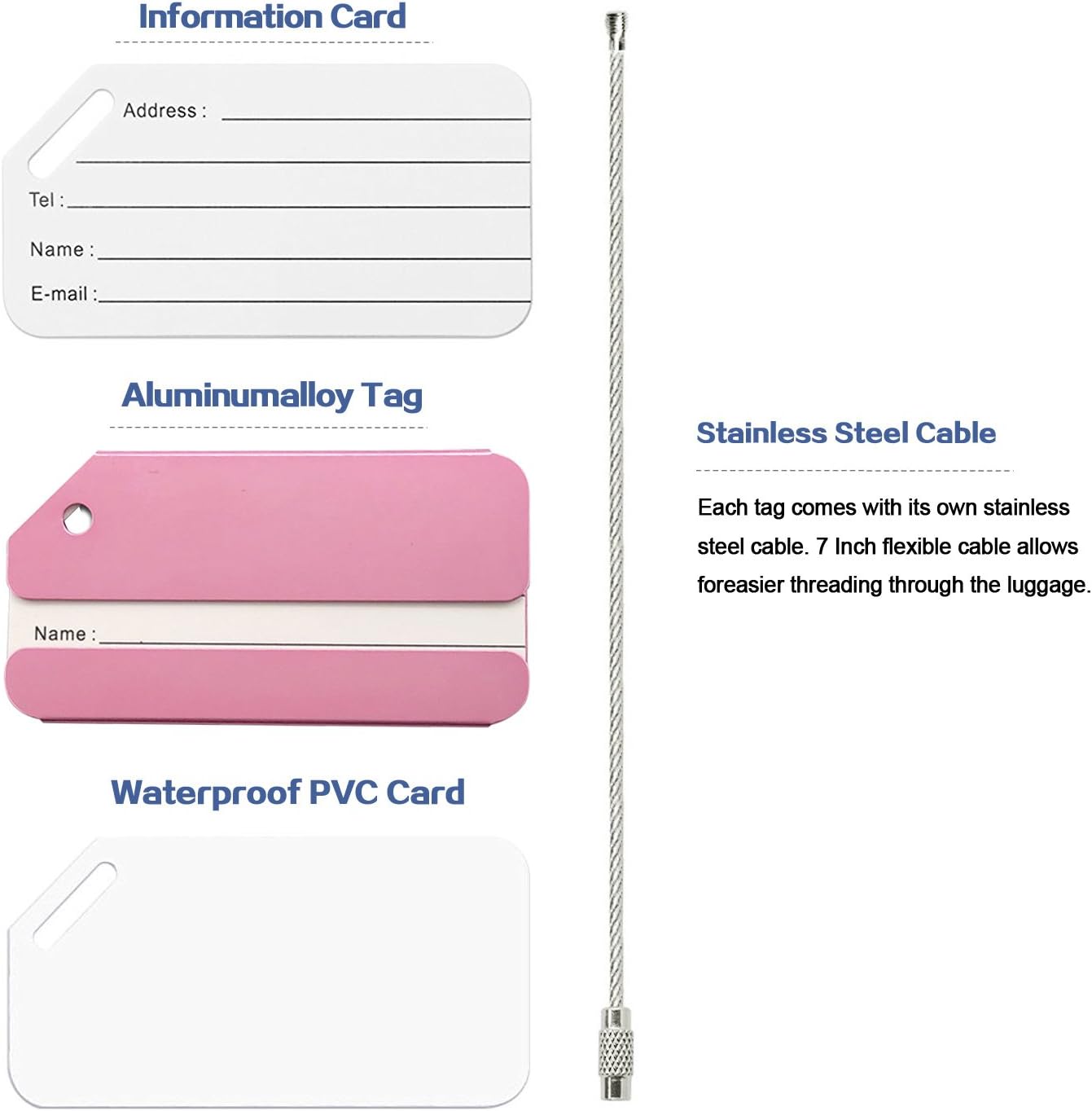 Aluminum Luggage Tags, Luggage Tag Holders for Travel Luggage Baggage Identifier by Ovener (5Pack Pink)