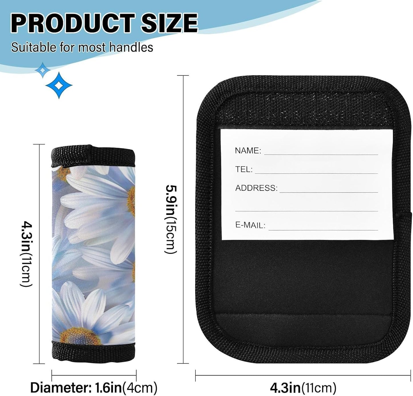 2Pcs Luggage Handle Wrap Suitcase Identifier Handle Covers Tags Soft Travel Bags Luggage Handle Gripper Accessories for Airplane Flying Daisy