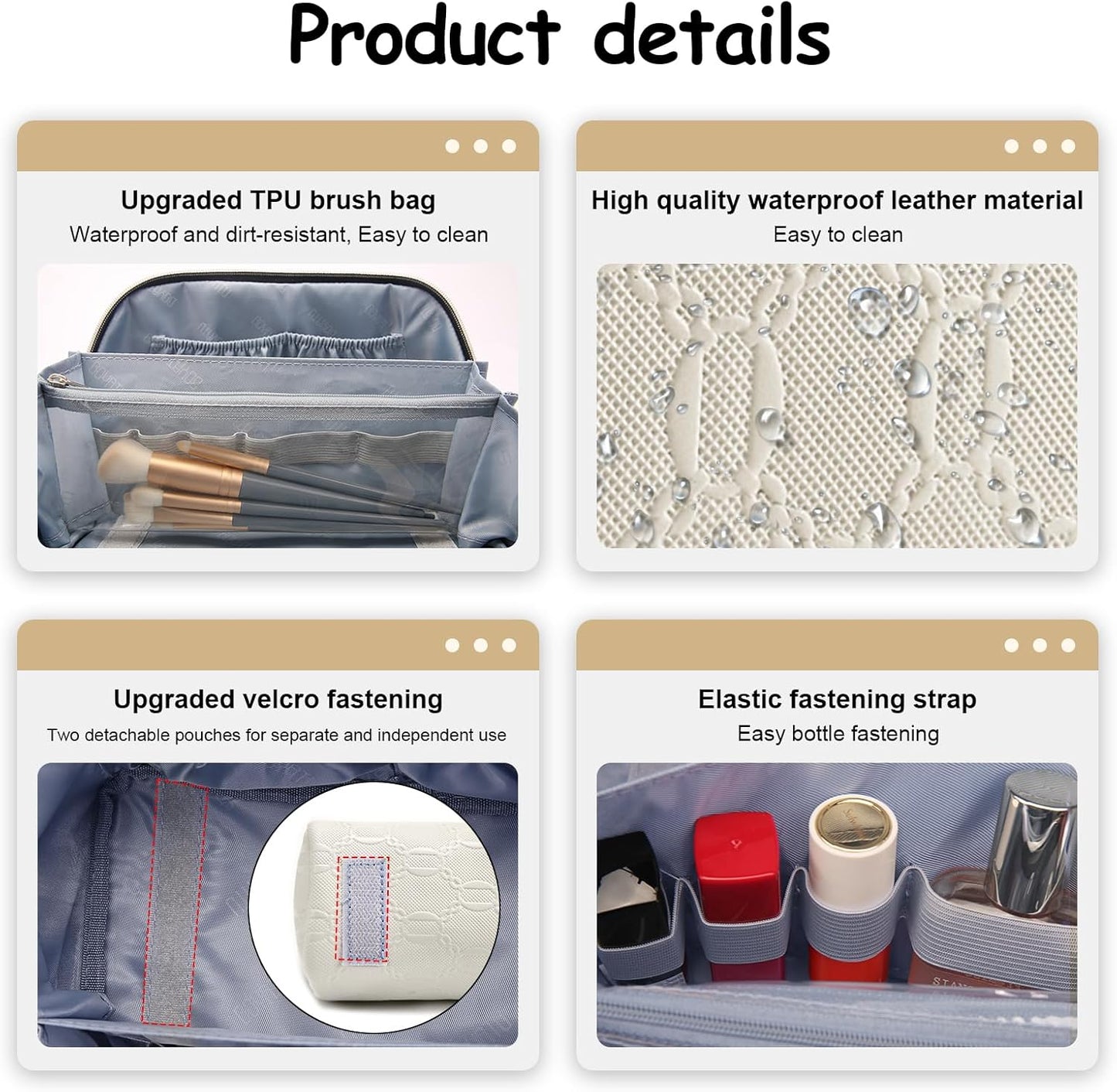 BOYATU Travel Makeup Bag for Women: Cosmetic Organizer Bag with Compartments - Leather Make up Bags Set of 3 (G-2-White)