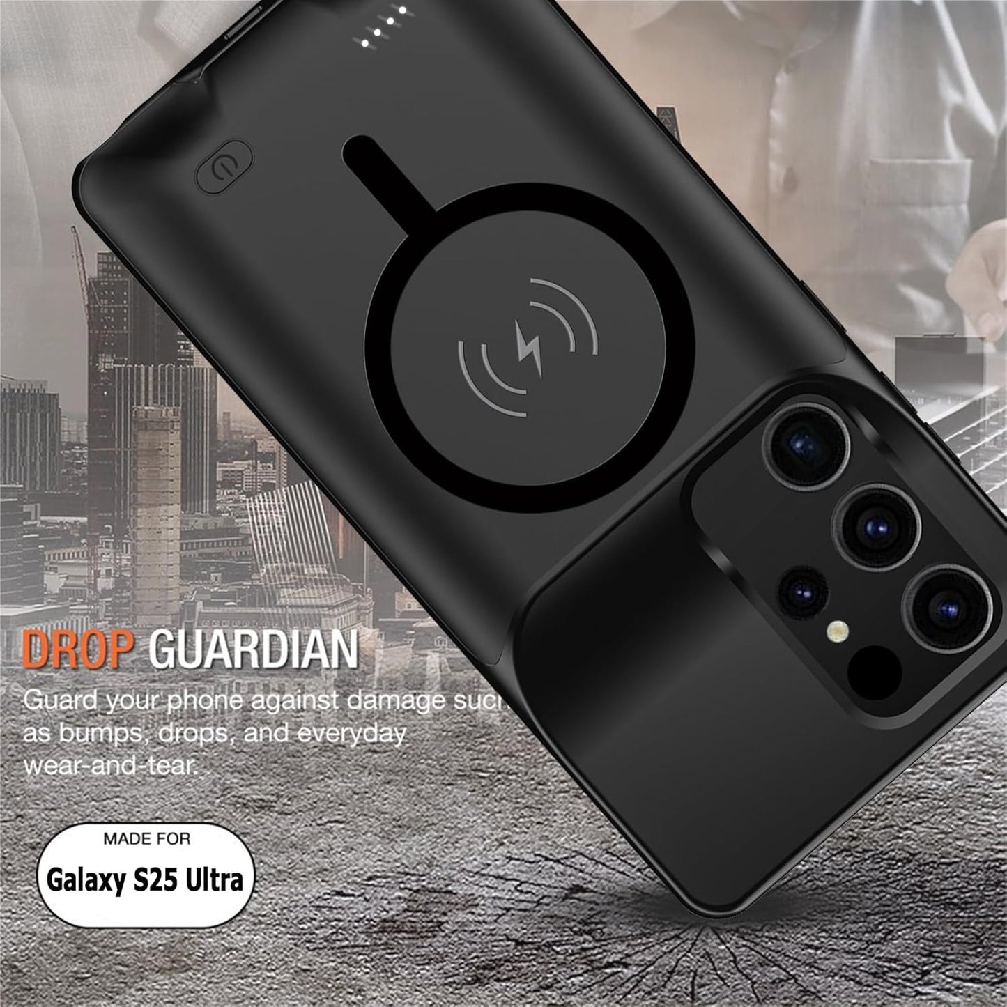 Wireless Charging Case for Galaxy S25 Ultra, Upgraded 12000mAh Rechargeable Portable Charging Case Compatible with Galaxy S25 Ultra (6.9 inch) with Carplay Extended Battery Pack Charger Case (Black)
