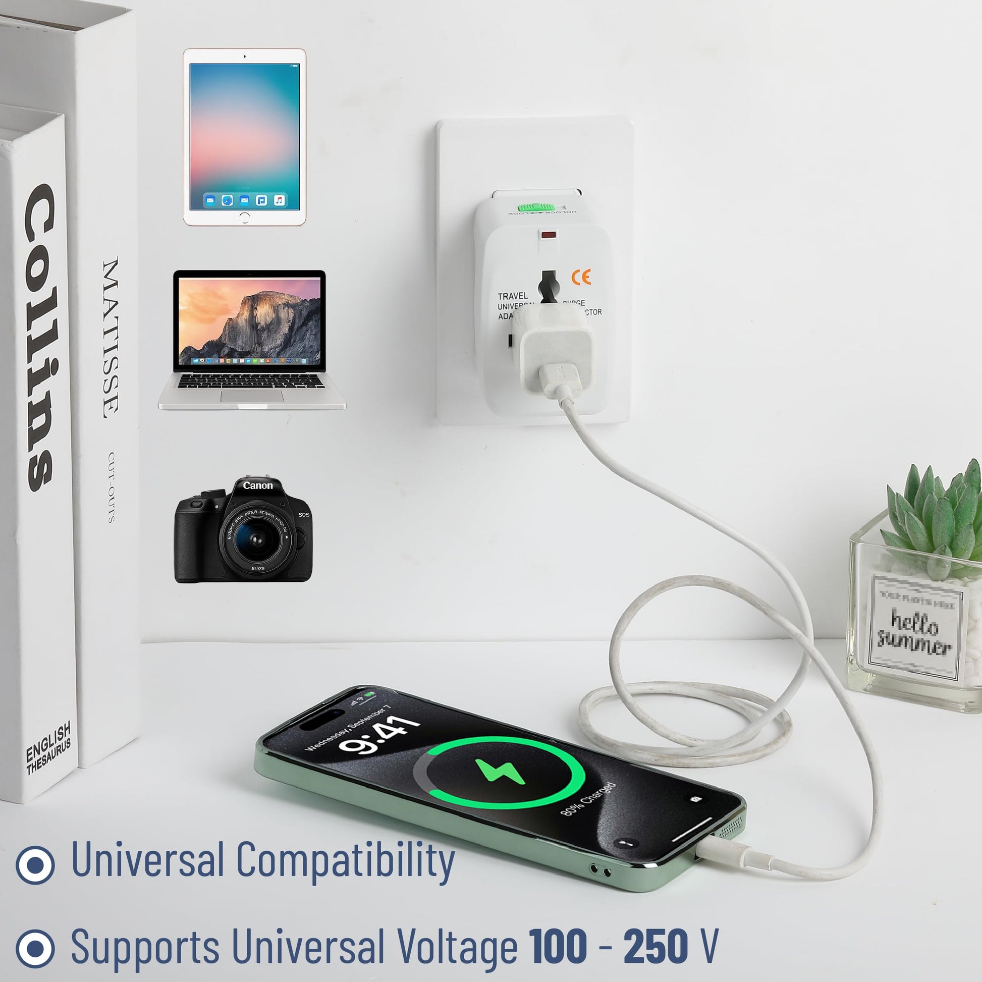Bates- Universal Adapter for Travel, Compact International Power Adapter for USA, EU, UK