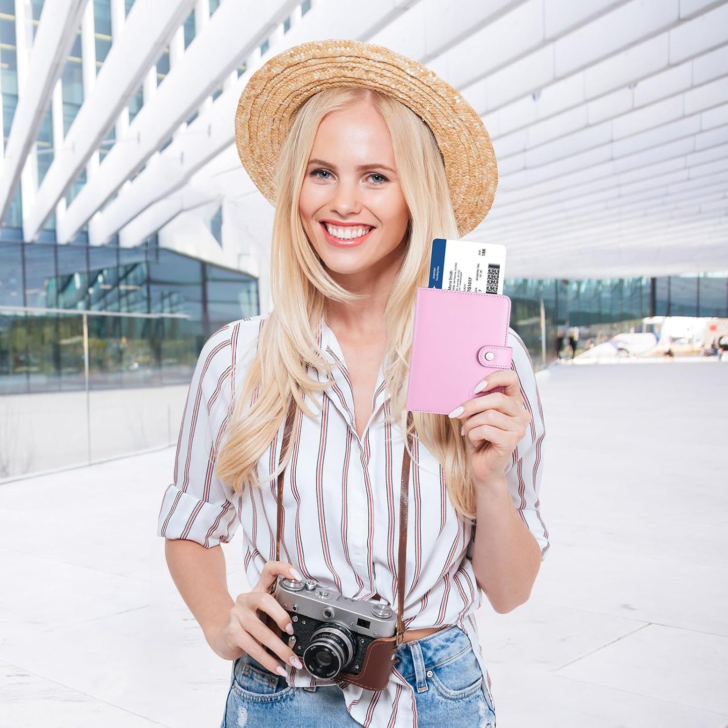 Passport Holder with Airtag for Women and Men, RFID Blocking Passport Wallet Cover Case