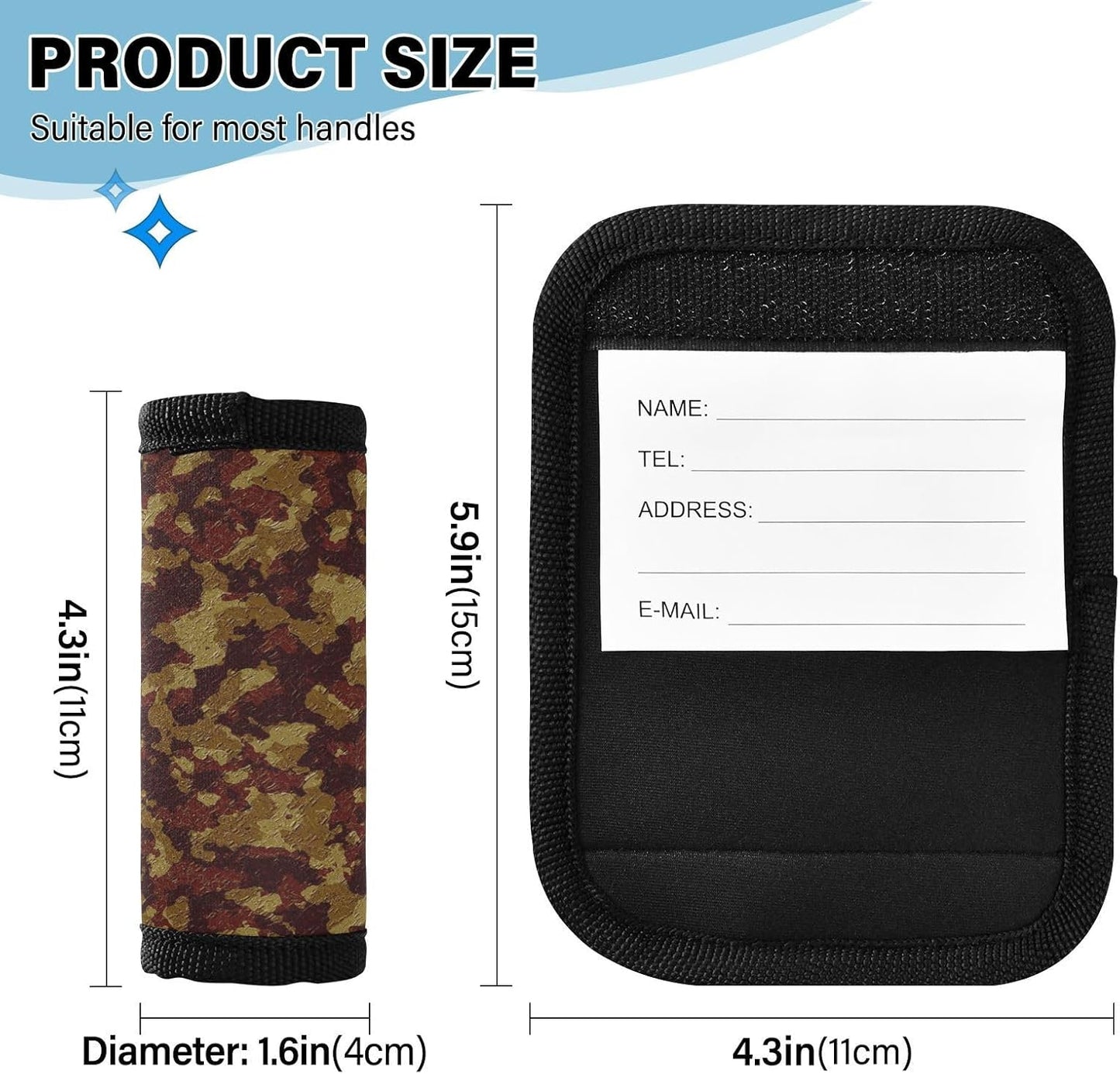 Camouflage Dark Brown 4 Pack Luggage Handle Wraps Covers for Suitcase Identifiers Bag Tags Travel Accessories