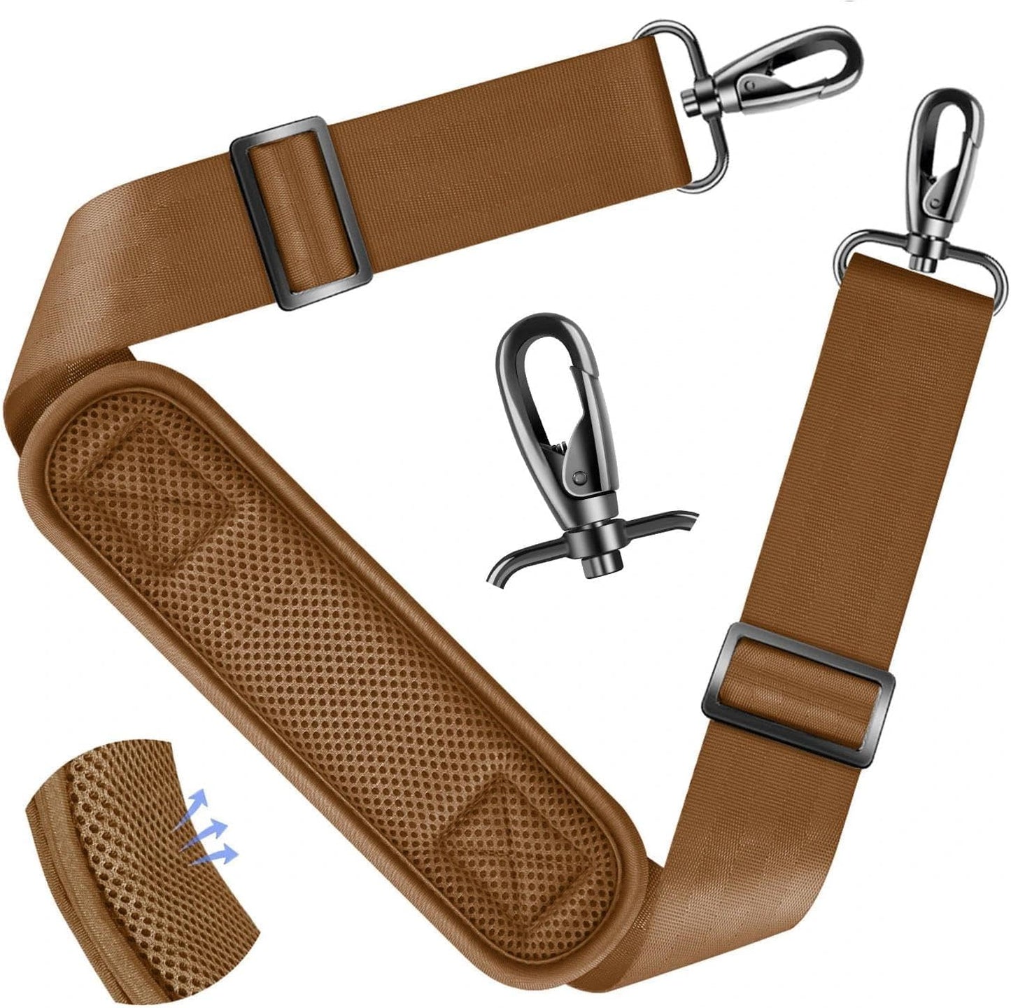 ZINZ Shoulder Strap - 59 Inch Universal Heavy-duty Adjustable Strap with Ultra-thick Fixed Breathable Pad for Laptop, Gym, Camera Bag and More -Khaki