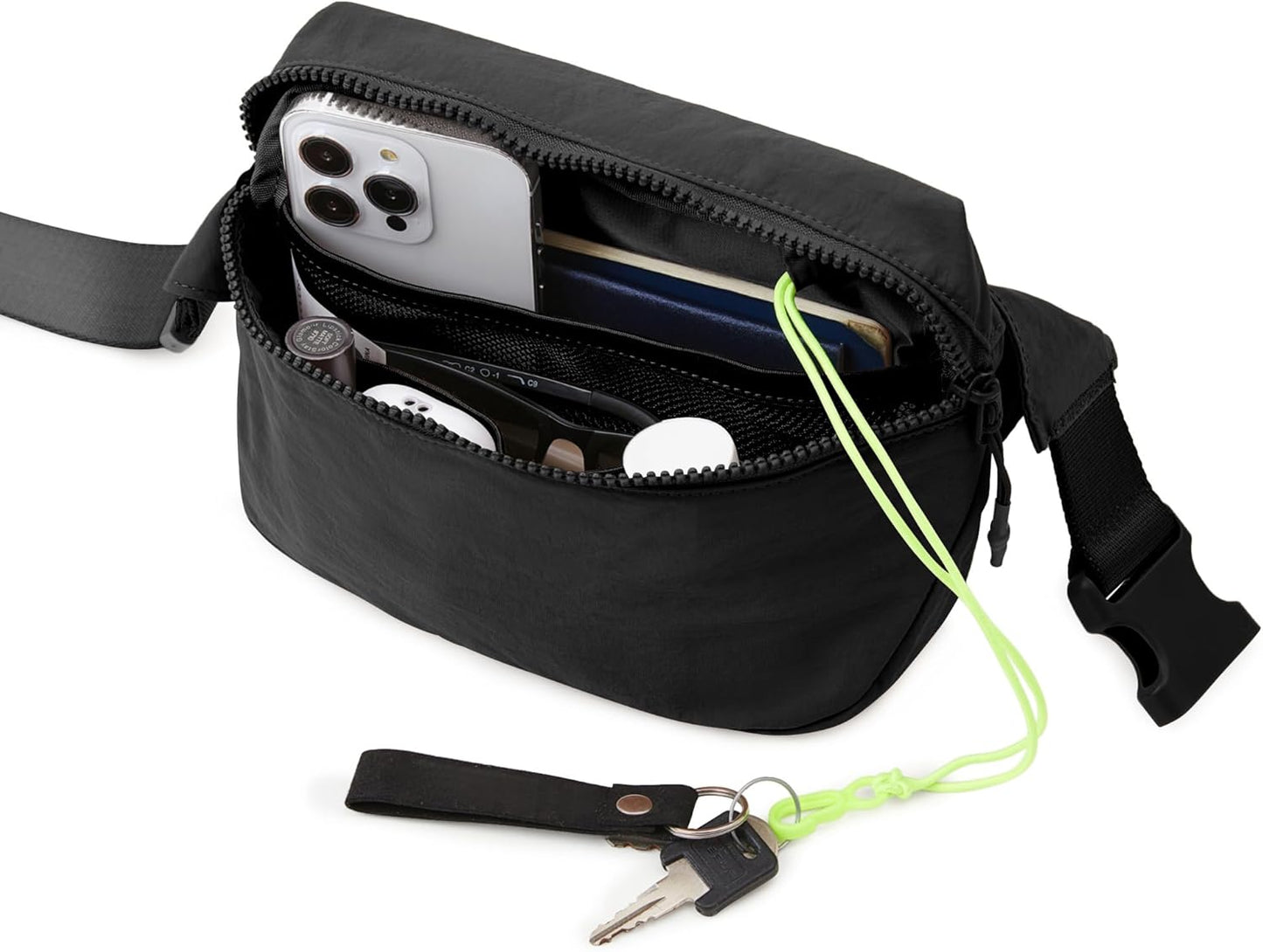 ODODOS 2L Belt Bag for Women Men, Crossbody Fanny Packs with Adjustable Strap Waist Pouch for Workout Hiking Running Travel, Black