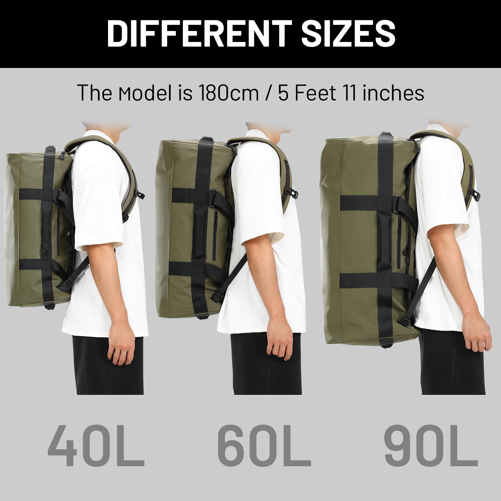 MIER 40L/60L/90L Water Resistant Backpack Duffel, Heavy Duty Duffle Bags