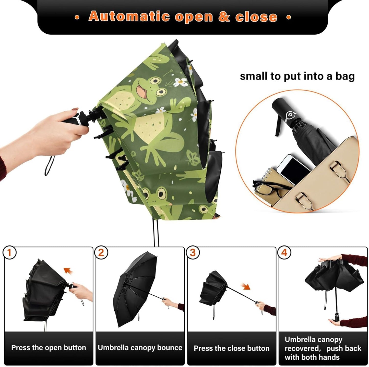 Automatic Folding Umbrella Windproof Strong, UV Protection Compact Black Gothic Moon Spider Webs and Bats Sun Rain Sun Rain Travel Umbrellas for Women Men