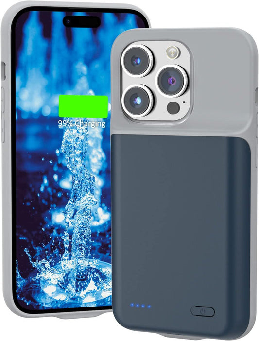 Gladgogo Charging Case for iPhone 14 Pro, Real 7000mAh Powerful Smart Battery Case Charger Cover Rechargeable Extended Battery Pack Compatible with iPhone 14 Pro (6.1 inch) - Blue