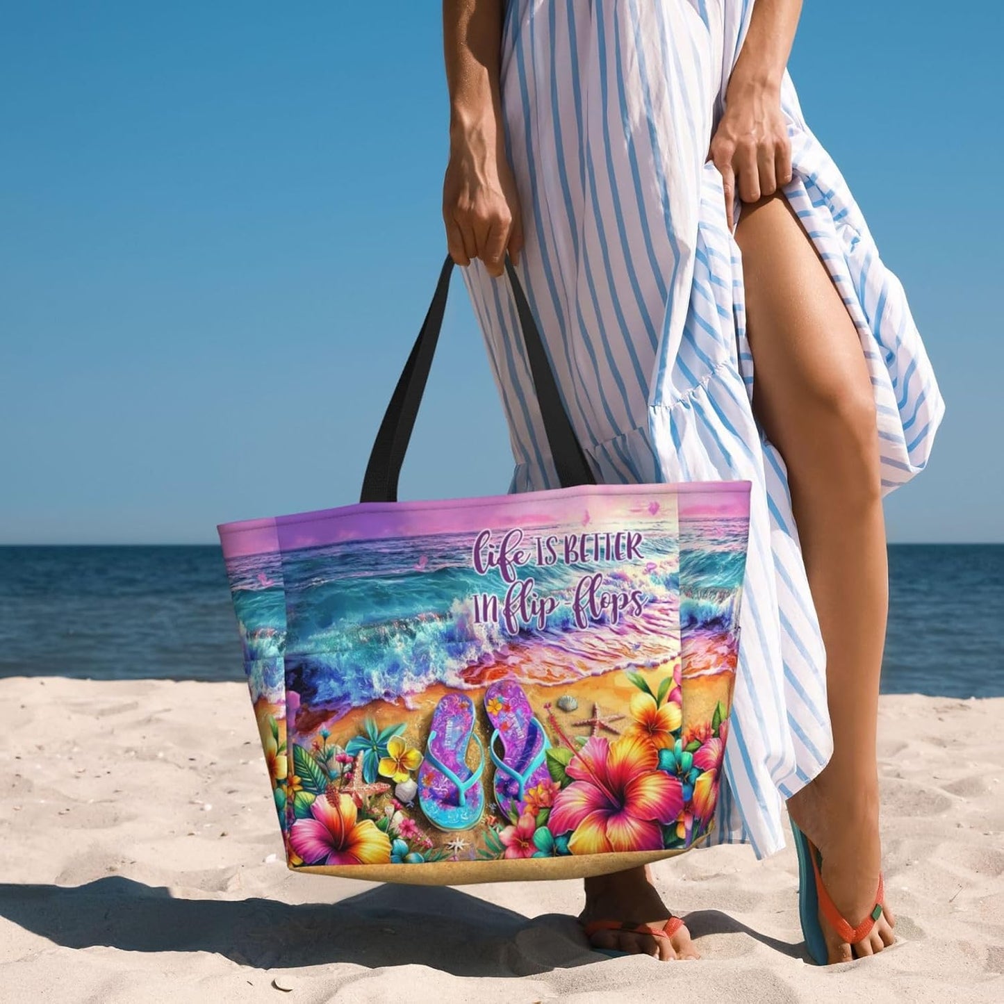 Large Beach Tote Bag Beach Bag Waterproof Sandproof Lightweight Women Tote