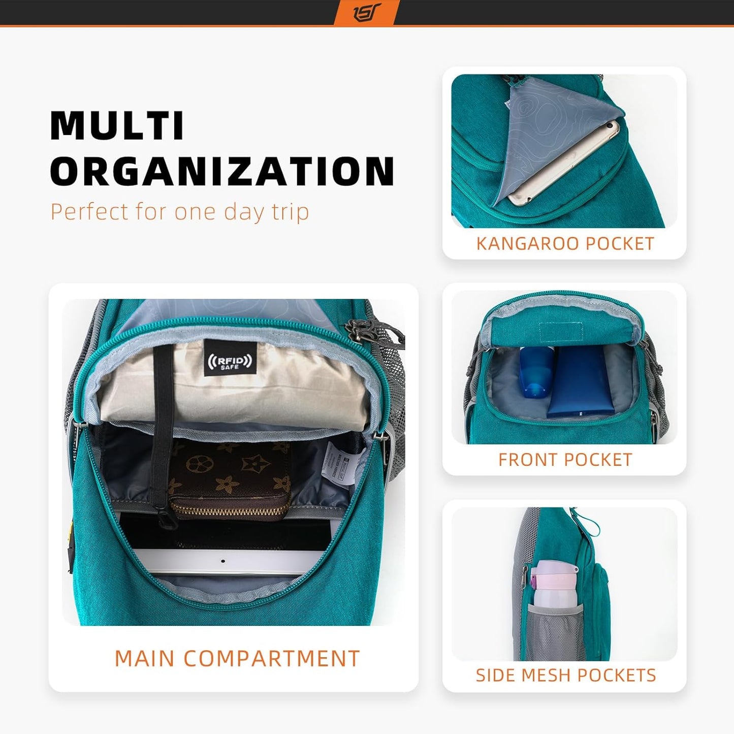 SKYSPER Sling Bag RFID Crossbody Sling Backpack Cross Body Shoulder Bag Travel Hiking Daypack for Women Men(Cyan)