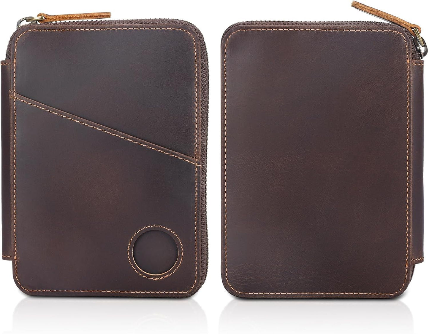Real Leather Wallet Airtag Compatible RFID Bifold Travel Card Holder (AirTag Slot)
