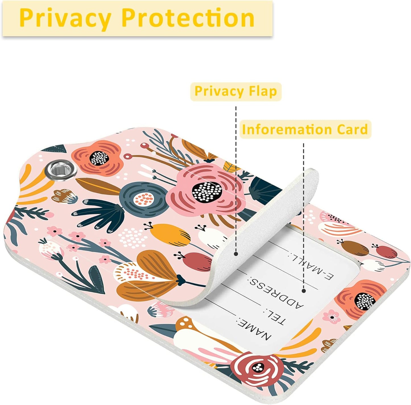 2 Pack Luggage Tag for Suitcase,Creative Floral PU Leather Suitcase Tags Identifiers with Privacy Name Address Labels and Durable Steel Loop for Women Men Travel