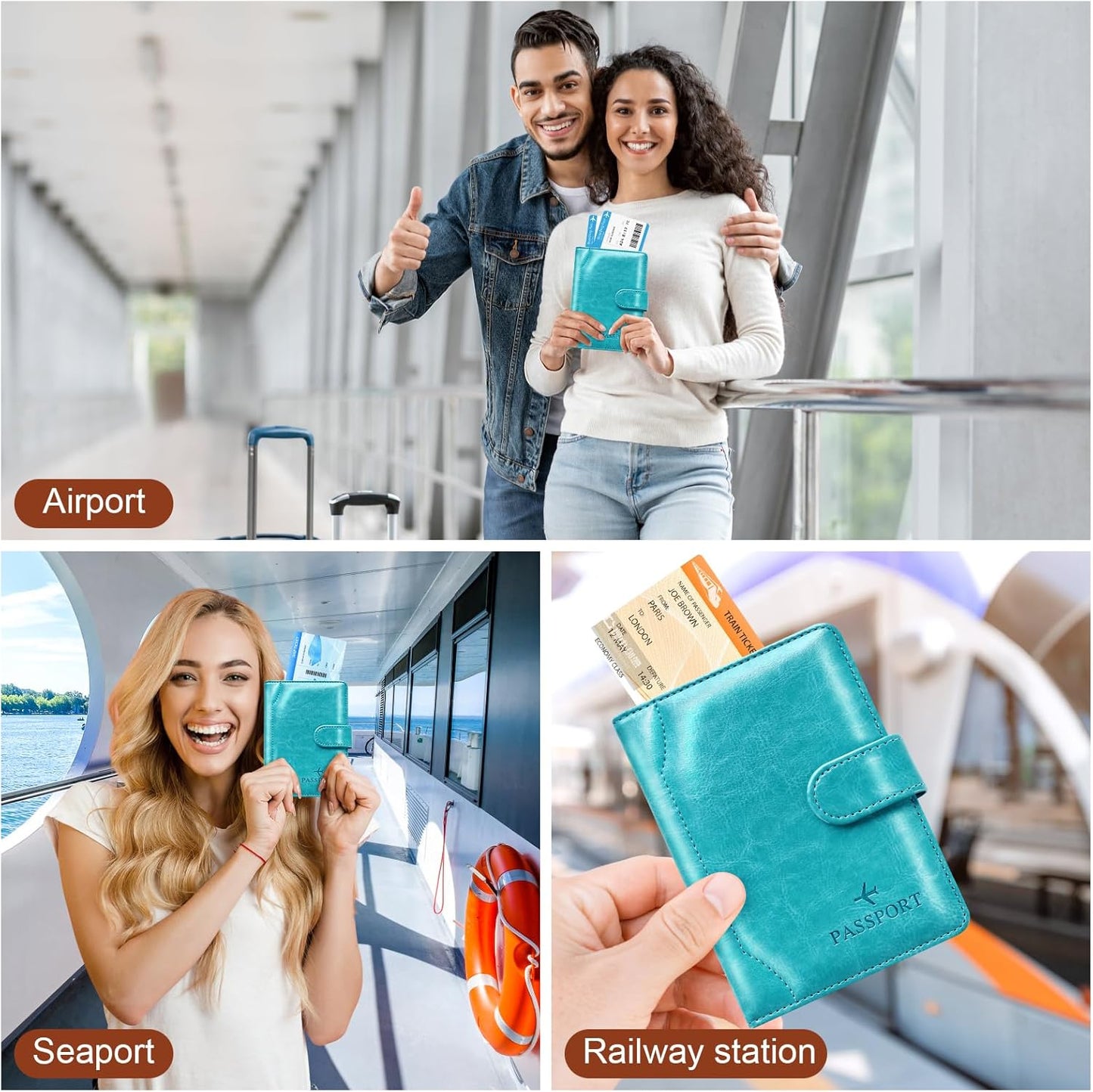 Herain Passport Holder for Travel Cruise Essentials, Passport Cover Wallet Case Women Men Family, RFID Passports Book Holders Travels Gifts Must Haves Accessories