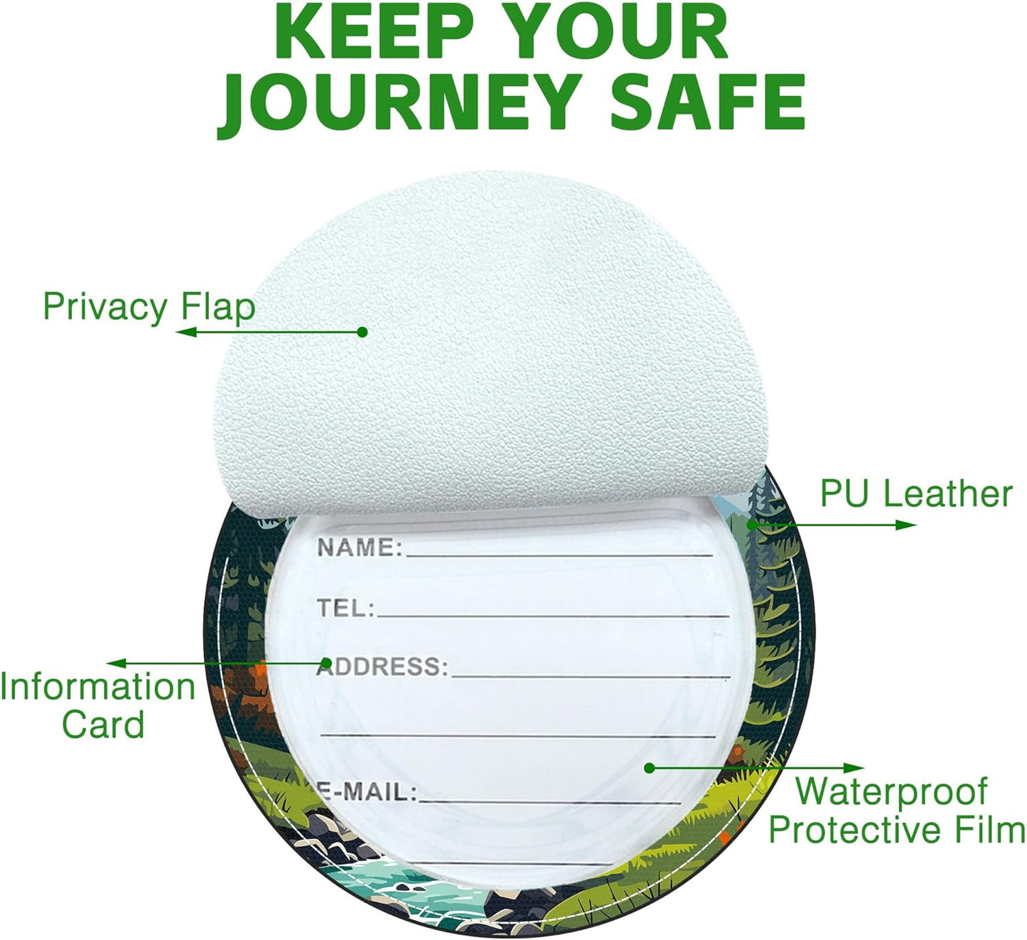 Round Cute Luggage Tags 2 Pack Mountain and River Creative Baggage Tags,Cruise Travel Baggage Suitcases Tag with Stainless Steel Loop ID Tag Privacy Flap