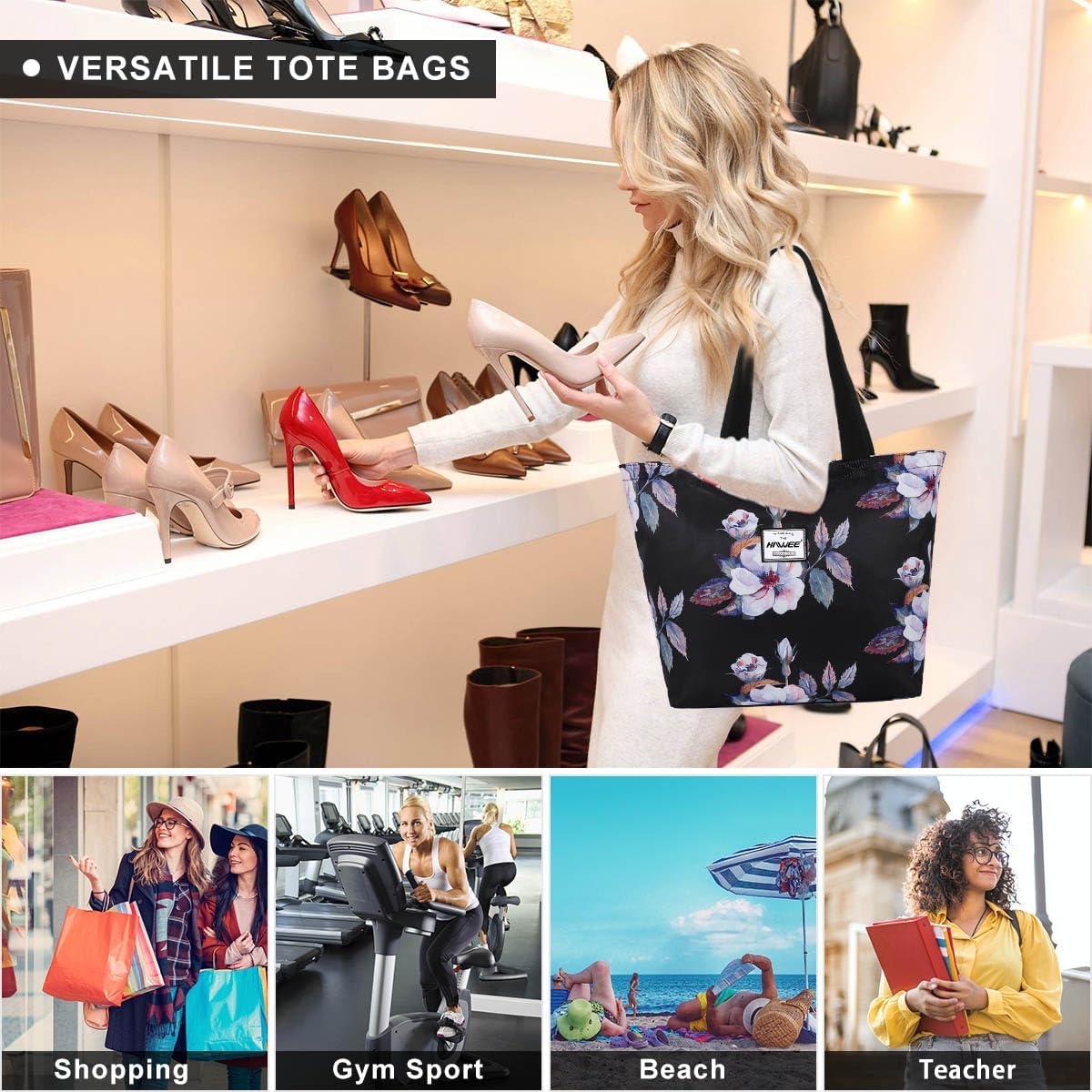 Tote Bag with Zipper for Women Inside Mesh Pocket Heavy Duty Casual Anti-water Cloth Travel Shoulder Handbag