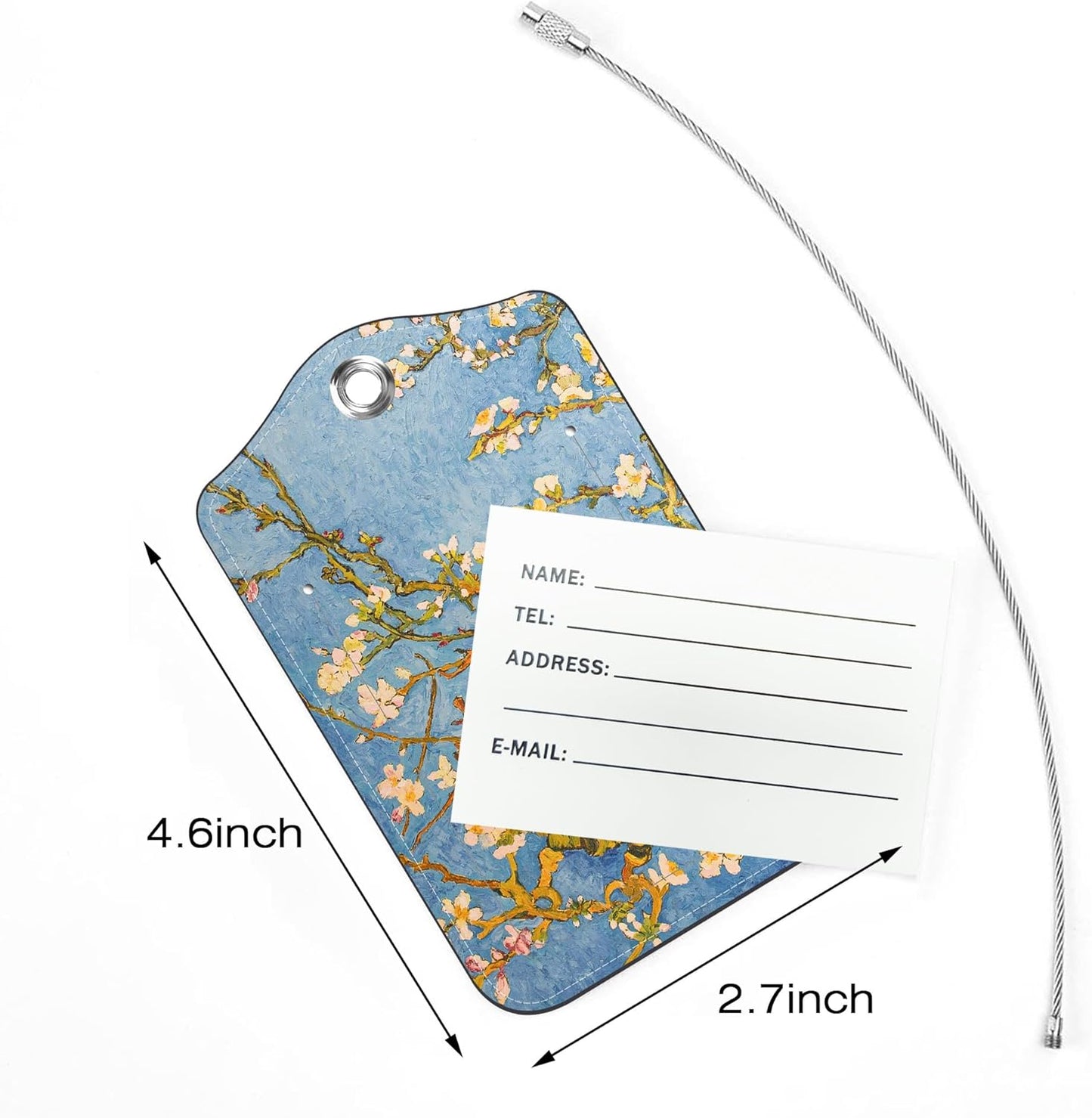 2 Pack Luggage Tags for Suitcase,Almond Blossom PU Leather Idea Baggage Tag with Name Labels Privacy Cover Metal Ring Men and Women Travel Cruise Labels