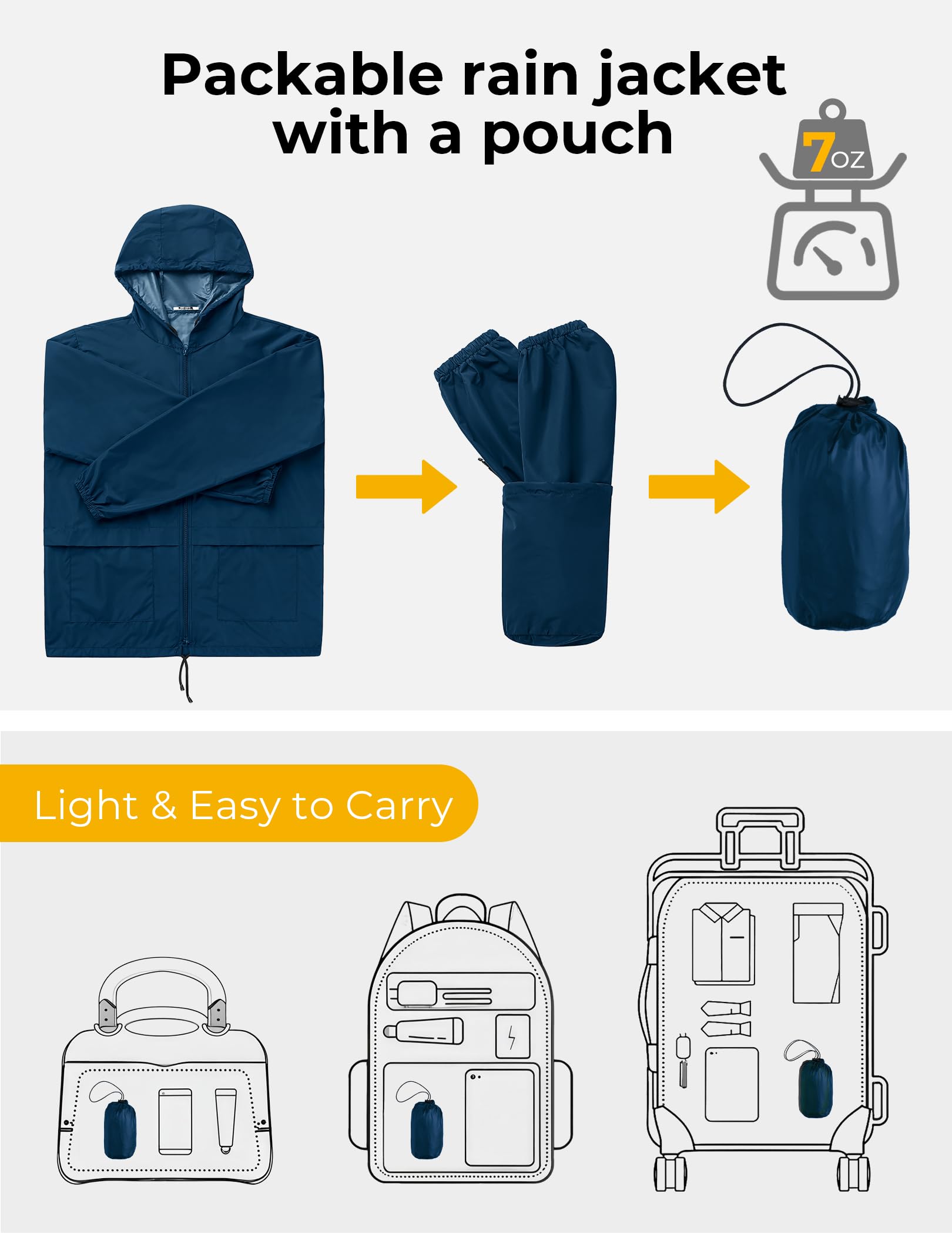 COOFANDY Rain Gear for Men Waterproof Lightweight Raincoats with Hood