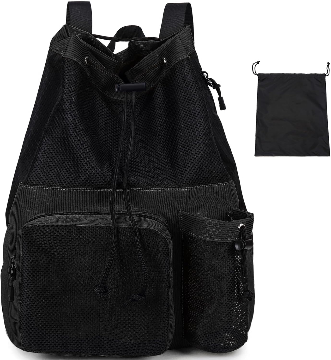 Lohol Large Mesh Drawstring Backpack with Shoe Bag, Durable Swimming String Sack with Handle for
