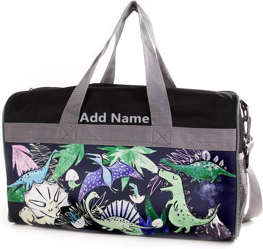 Personalized Kids 18 Inch Duffel Bag for Sports, Travel and Sleepover - Dino