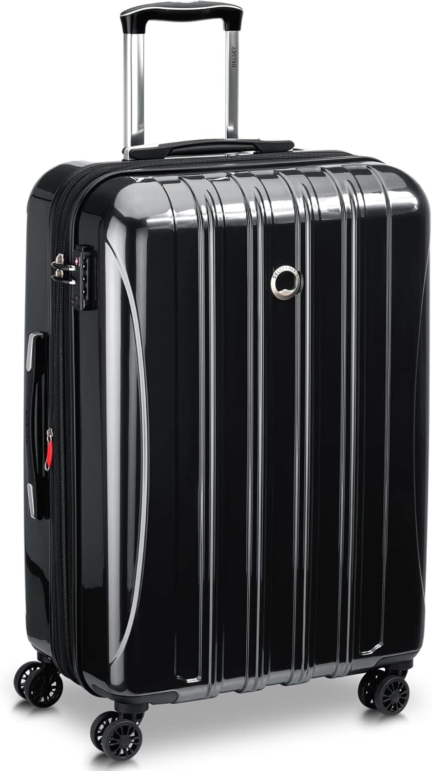 DELSEY PARIS Helium Aero Hardside Expandable Luggage with Spinner Wheels, Black, Checked-Medium 24