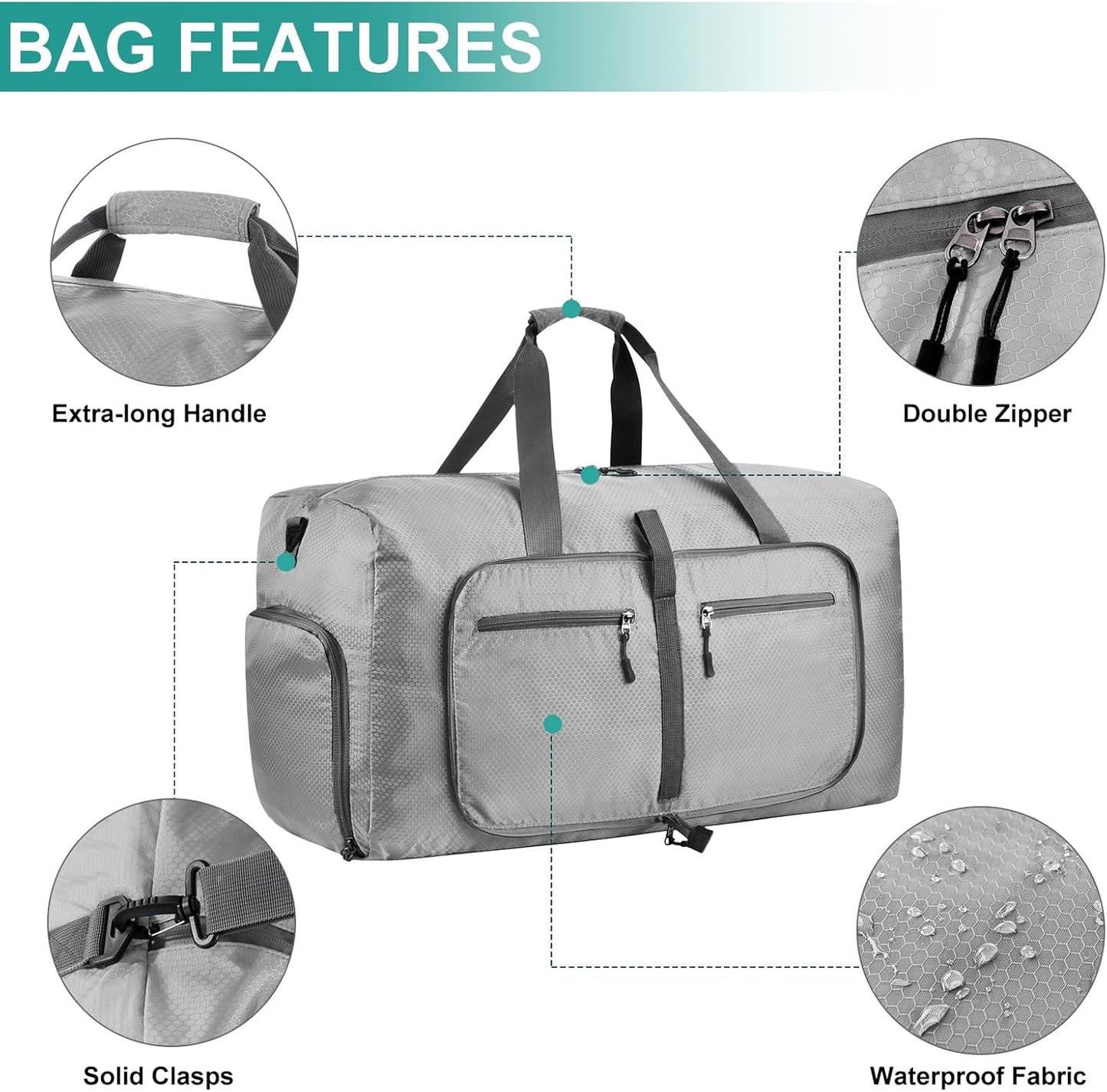 Dimayar Travel Duffle Bag for Men Women - Foldable Duffel Bag with Shoes Compartment - Overnight Bags Waterproof & Tear Resistant(40L,Space Gray)
