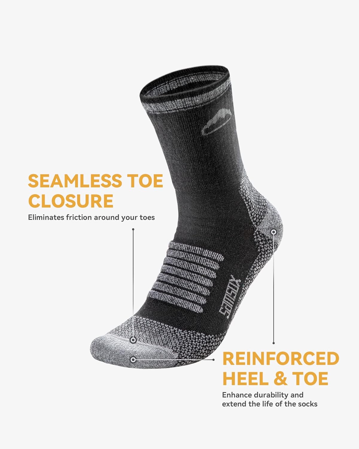 2 Pack Merino Wool Hiking Socks, Made in USA, Moisture Wicking Cushion Socks for Men & Women (Charleston Micro Crew)