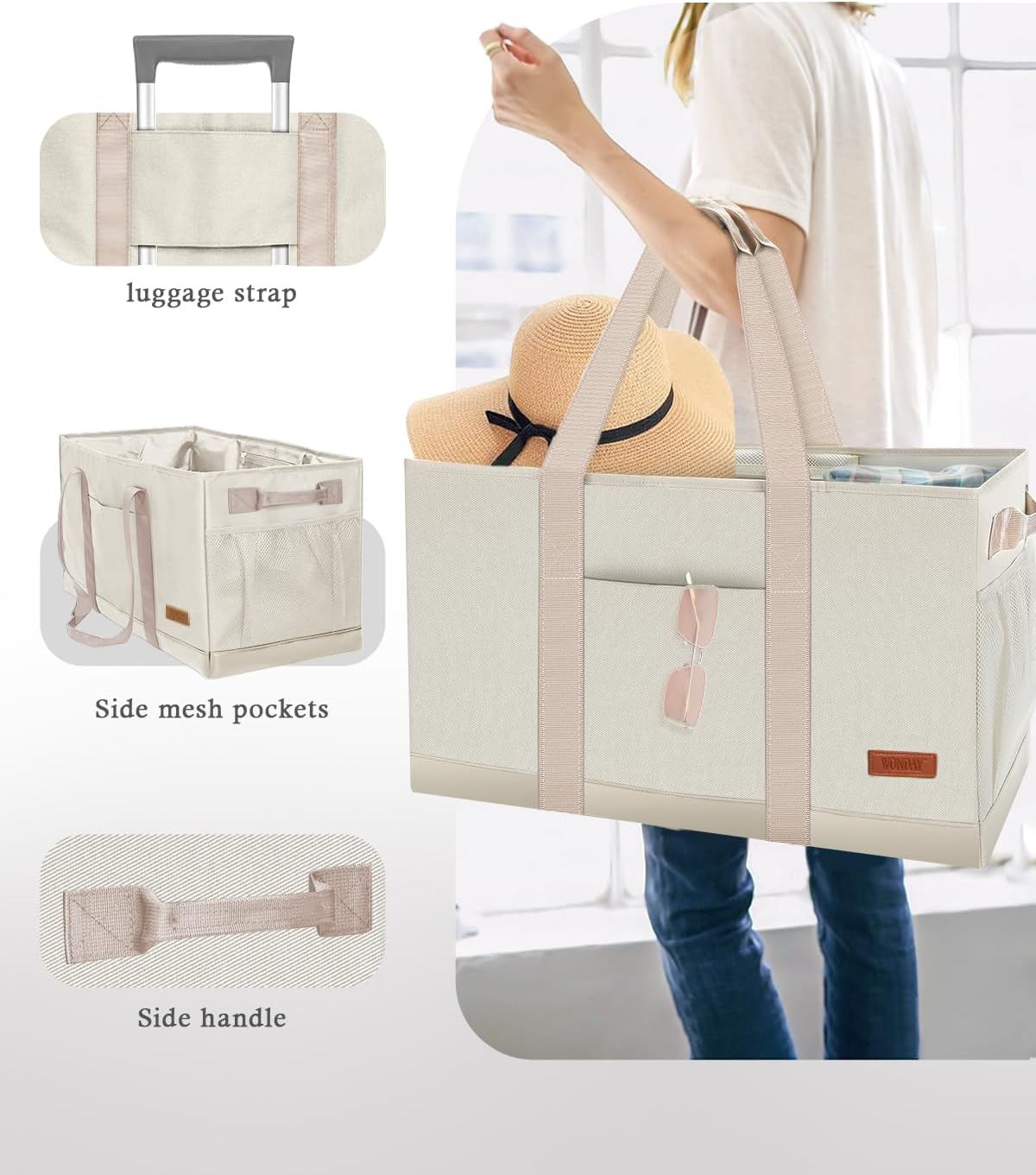 WONDAY Standing Extra Large Reusable Grocery Bag Carrier with Handle, Thirty One Utility Tote Foldable for Shopping and Beach