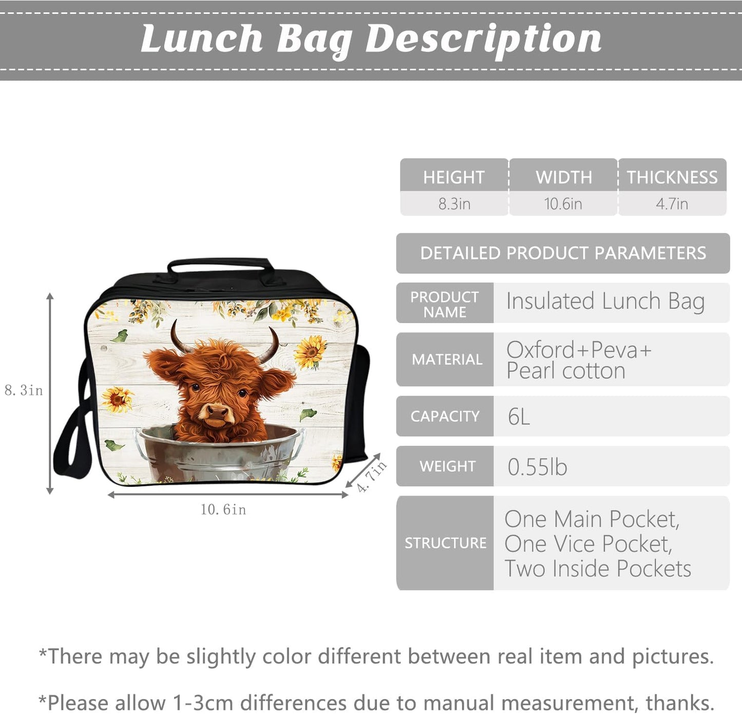 Highland Cow Backpack Sunflower Kids Bookbag 16inch Schoolbag With Lunch Box Bag And Pencil Case Set For Boys Girls