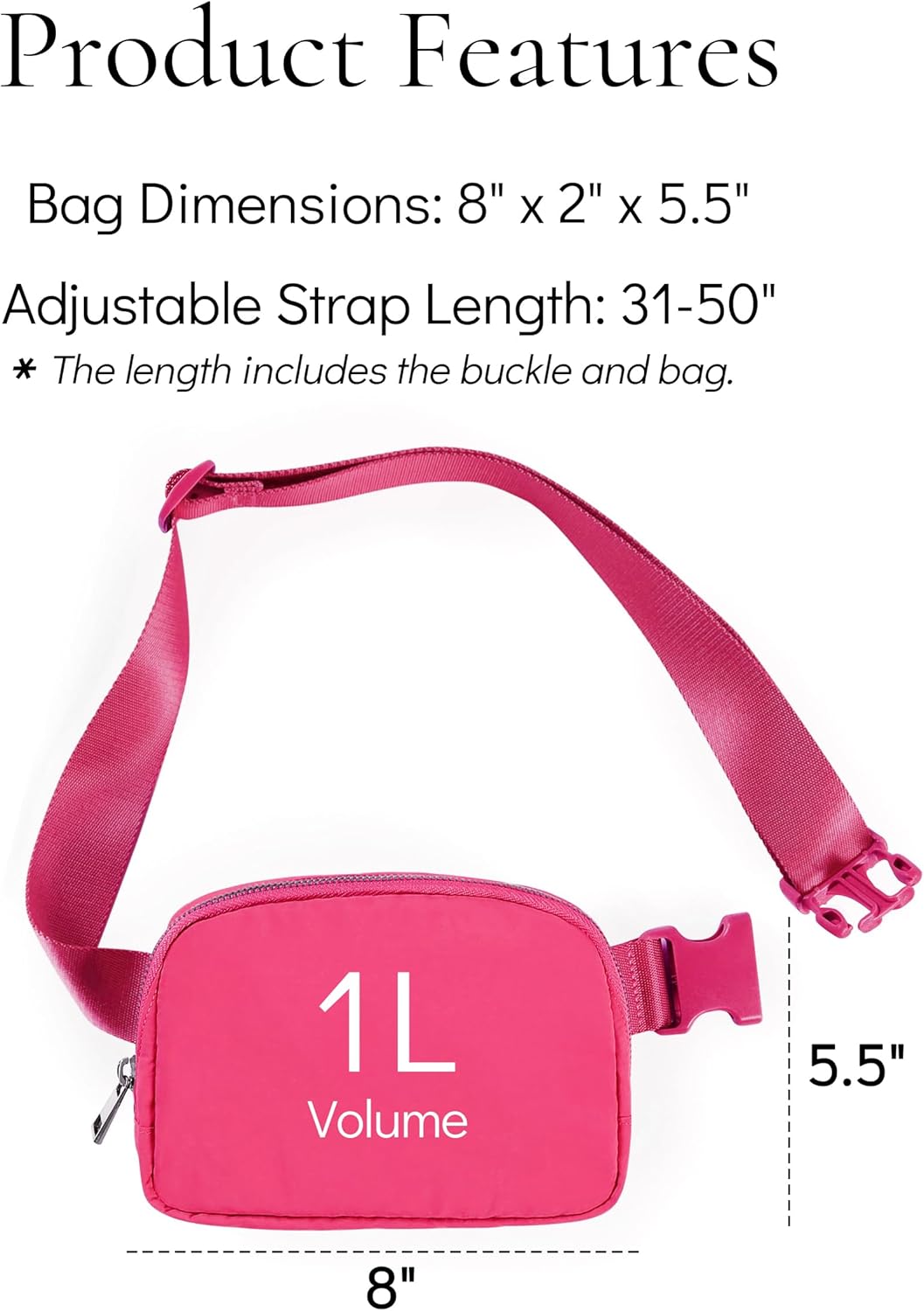 Fanny Pack Cross Body Small Crossbody Bags for Women Men Trendy Nylon Waterproof Mini Purse Travel Running Belt Bag Lulu Dupes Bum Hip Chest Waist Pack Side Bag Must Have Hot Pink