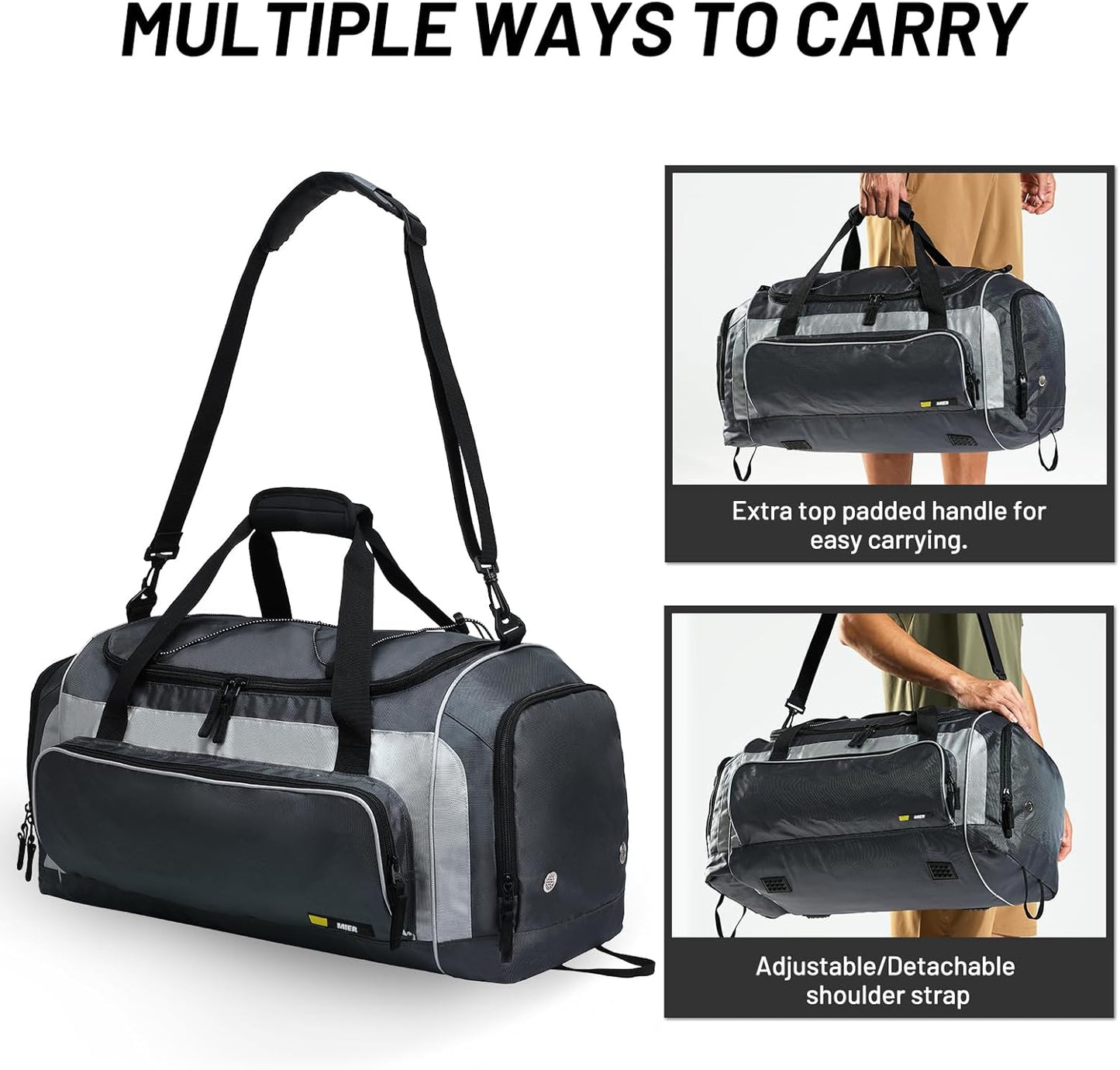 MIER Large Gym Bag for Men Sports Duffle Bag with Shoe Compartment 60L Lightweight Duffel Bags for Workout Fitness Travel