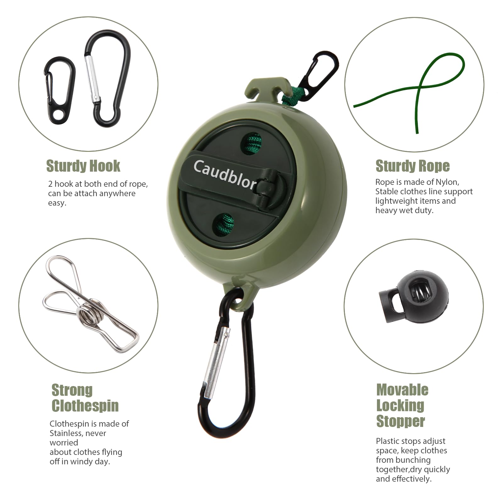 Portable Travel Clothesline, 33ft Camping Clothes line with Clothespins