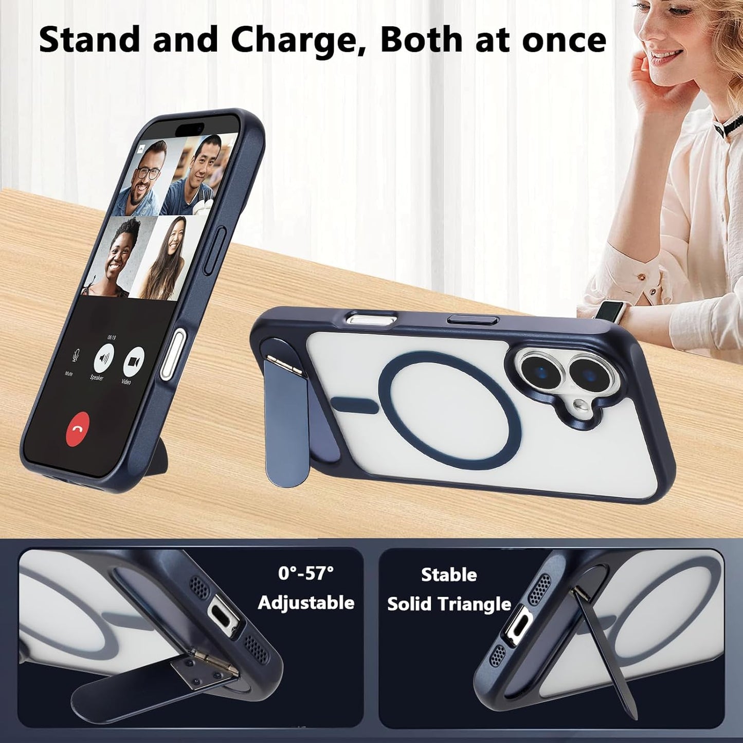 Tikoo Strong Magnetic for iPhone 16 Case with Magsafe and Built-in Invisible Kickstand Slim Translucent Matte Military Grade Protective Phone Case for iPhone 16 6.1”