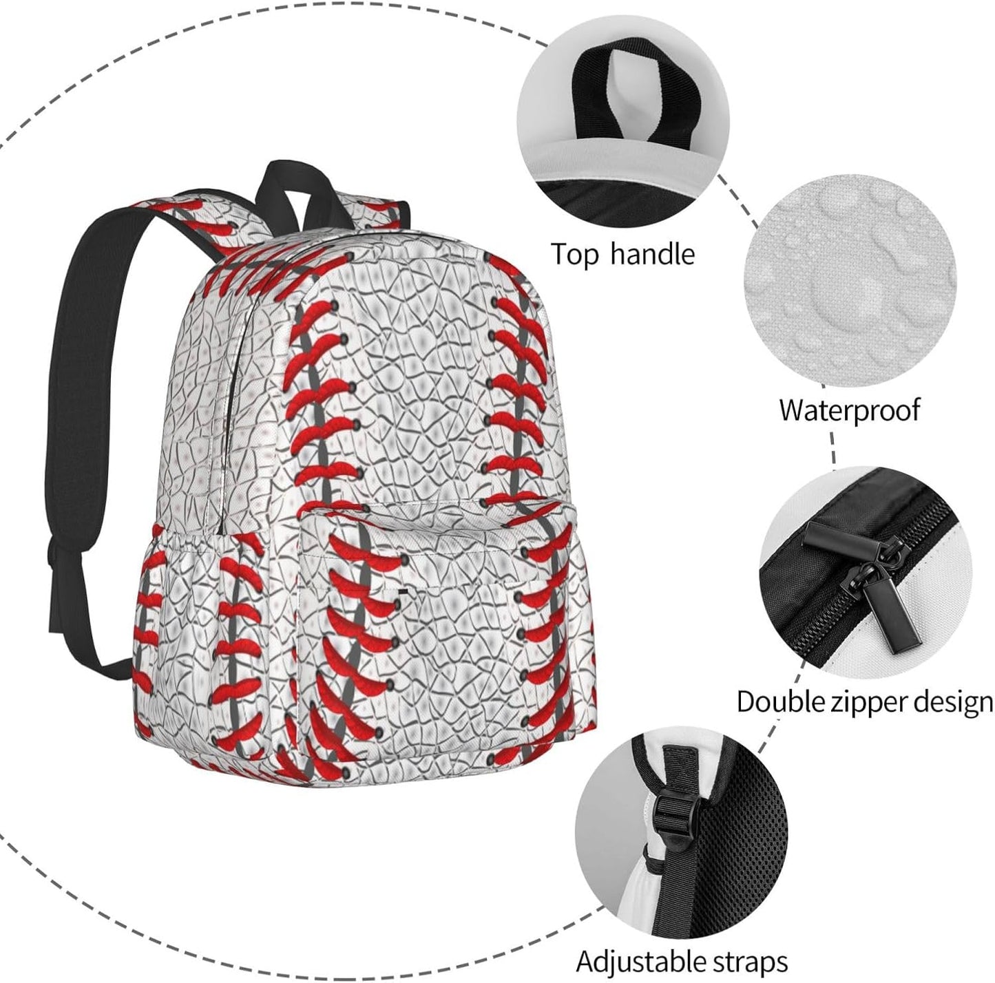 Baseball Backpack School Bag Lightweight Bookbag Laptop Travel Daypack For Kids Girls Boys Teens