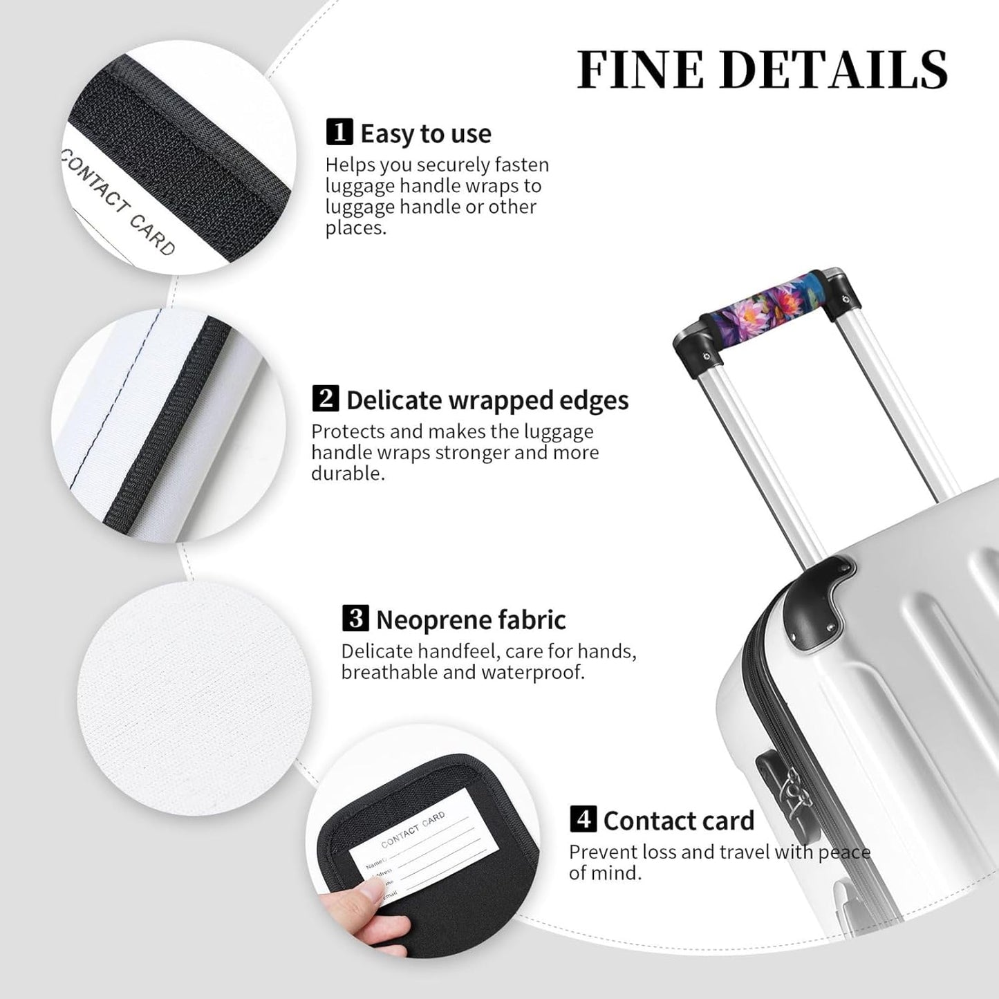 Luggage Handle Wraps Lotus Art Painting Flowers Luggage Identifiers Soft Neoprene Luggage Handle Wraps For Suitcase Trolley Handle Grip Cover 2 Pack Luggage Tags