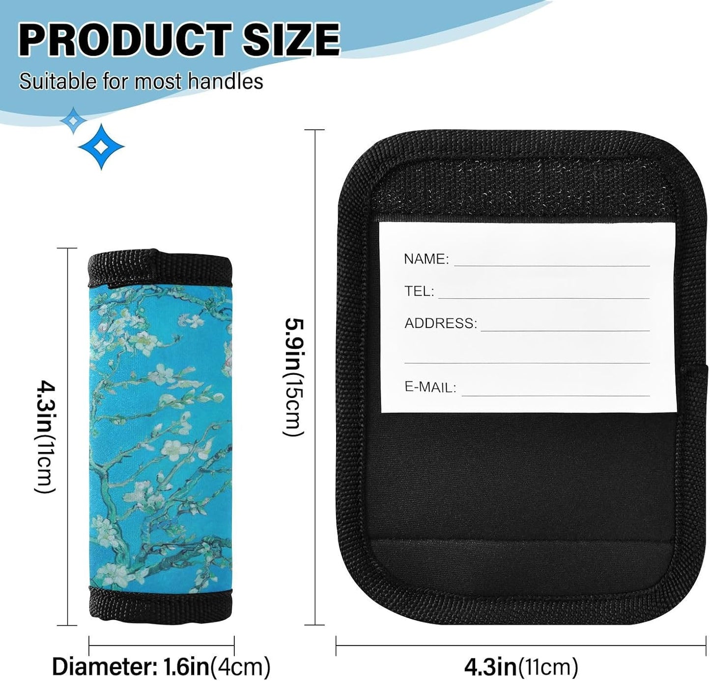 Van Gogh Almond Blossoms Blue 2 Pack Luggage Handle Wraps Covers for Suitcase Identifiers Bag Tags Travel Accessories