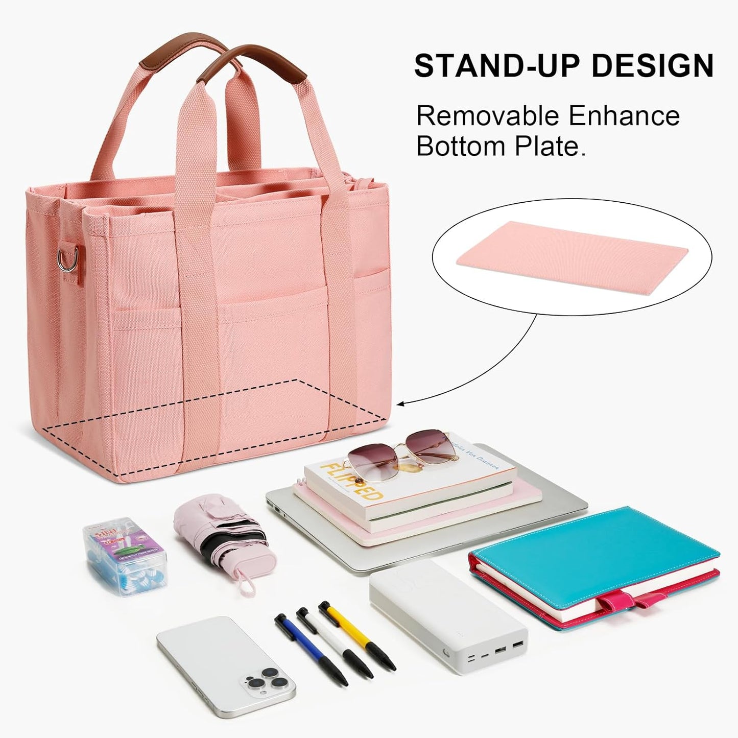 KKXIU Canvas Tote Bag for Women with Zipper and Compartments Crossbody Large Bible Messenger Purse Bag With Pockets