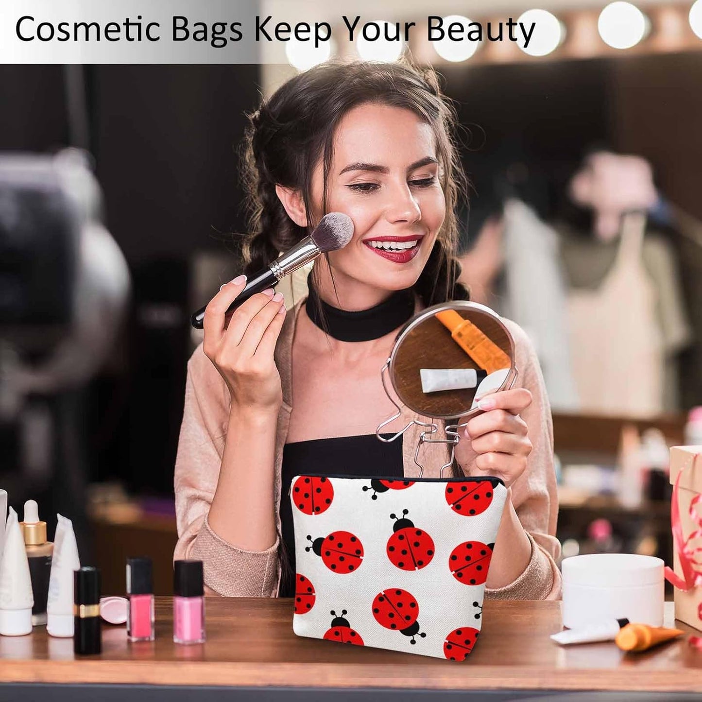 Ladybug Cosmetic Bags For Women, Nature Animal Ladybug Roomy Makeup Bag Toiletry Bag Accessories Organizer Storage Bags Makeup Pouch For Travel Business Gym Camping Bathroom Red
