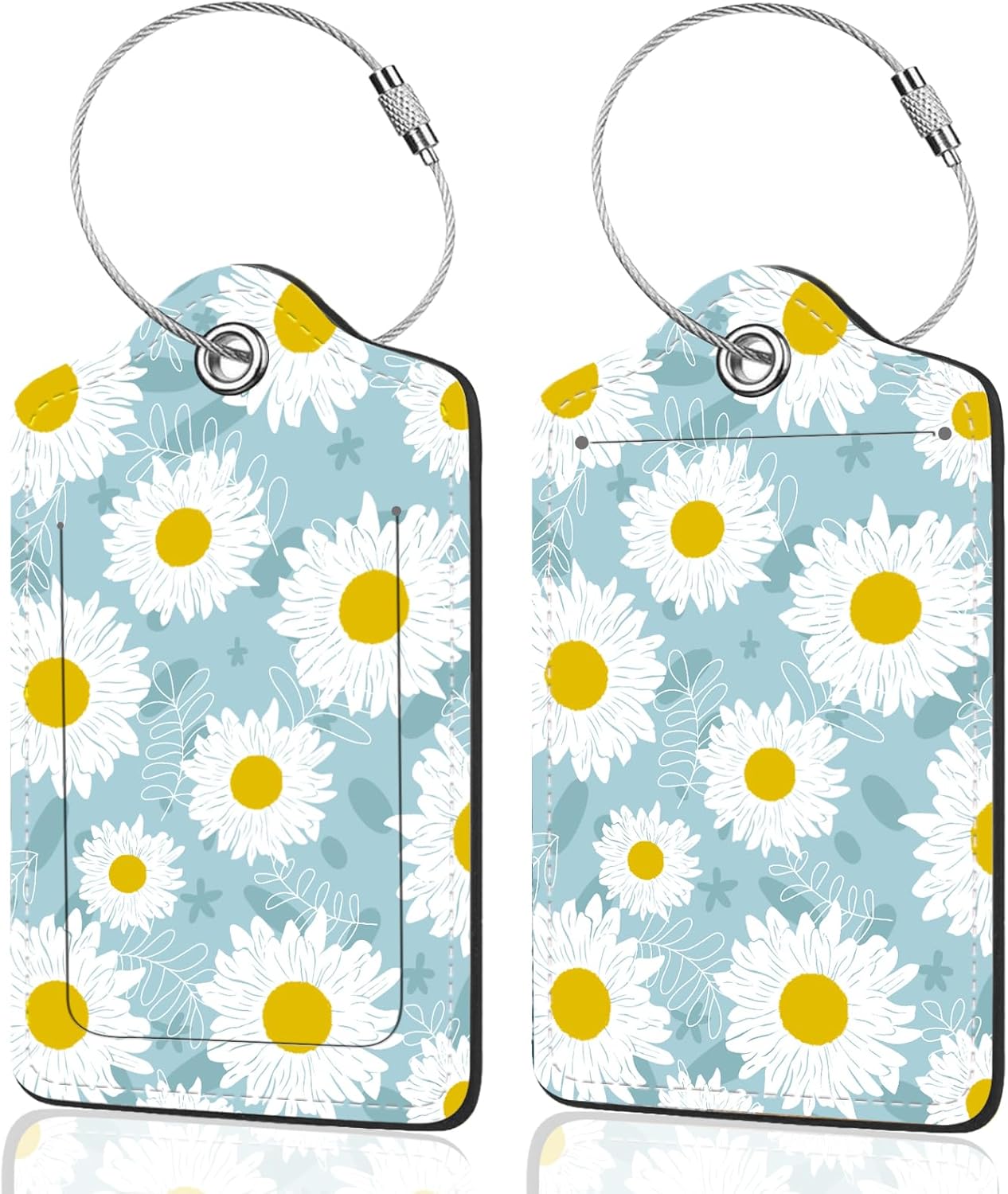 2Pack Luggage Tags for Suitcases, Cute Unique Pu Leather Cruise Luggage Tag with Privacy Cover ID Label Address Card and Metal Ring Suitable for Women Men Kids Travel Bag White Sunflower Flower
