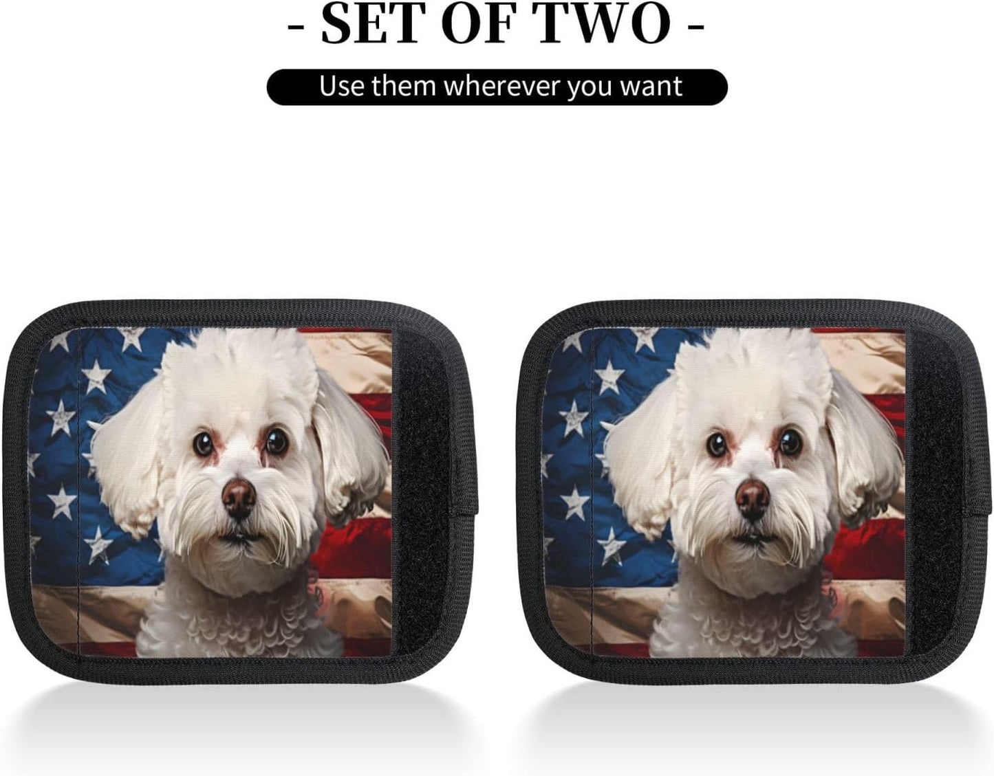 Luggage Handle Wraps Cute Dog Animal Usa Flag Luggage Identifiers Soft Neoprene Luggage Handle Wraps For Suitcase Trolley Handle Grip Cover 2 Pack Luggage Tags