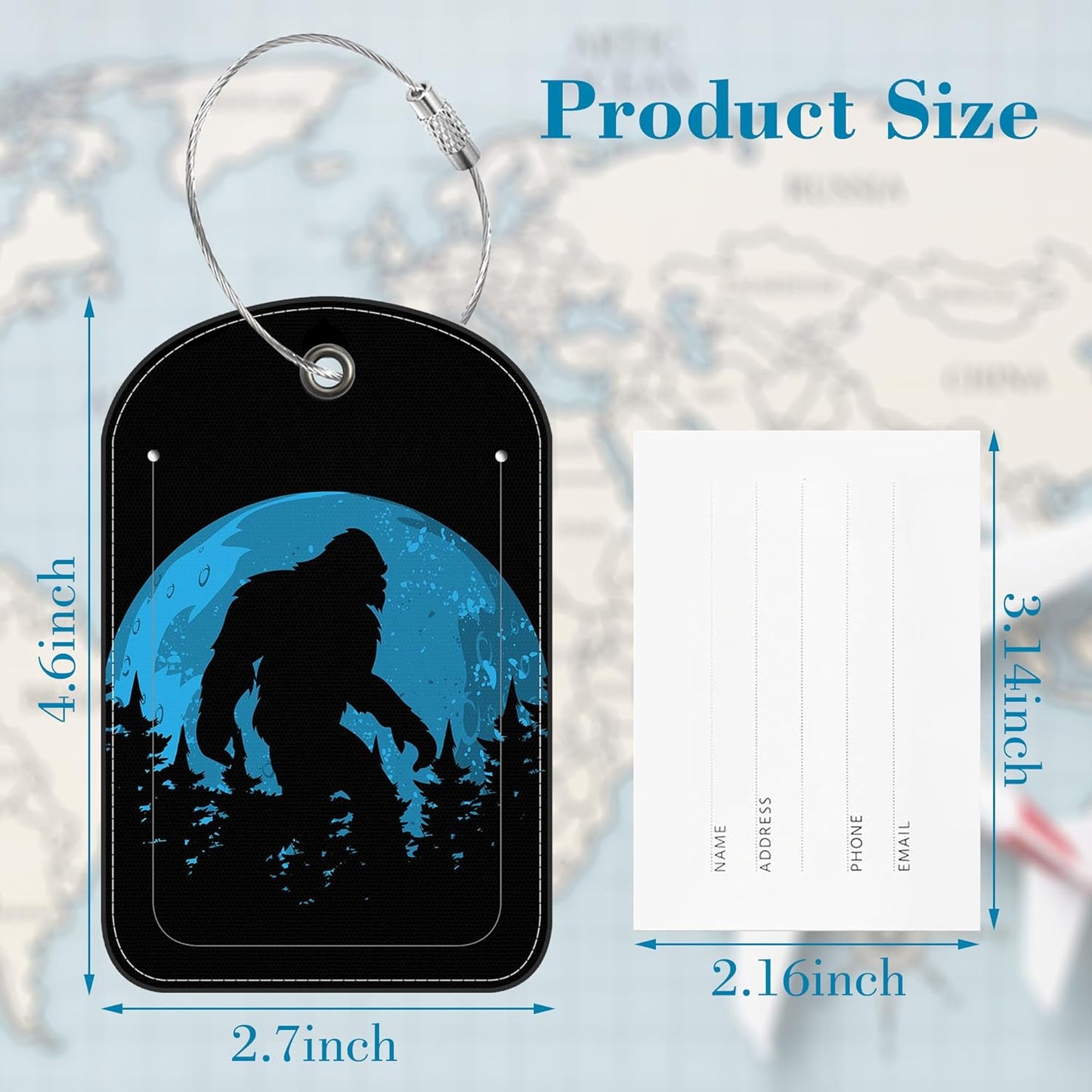 2 Pack Luggage Tag for Suitcase Sasquatch Leather Suitcase Tags with Privacy Name ID Label and Stainless Steel Loop for Travel Bag