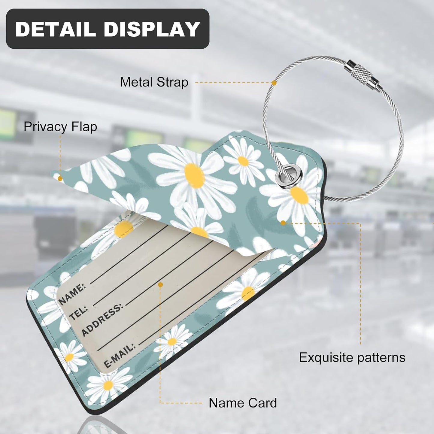 2Pack Luggage Tags for Suitcases, Cute Unique Pu Leather Cruise Luggage Tag with Privacy Cover ID Label Address Card and Metal Ring Suitable for Women Men Kids Travel Bag White Flowers 2