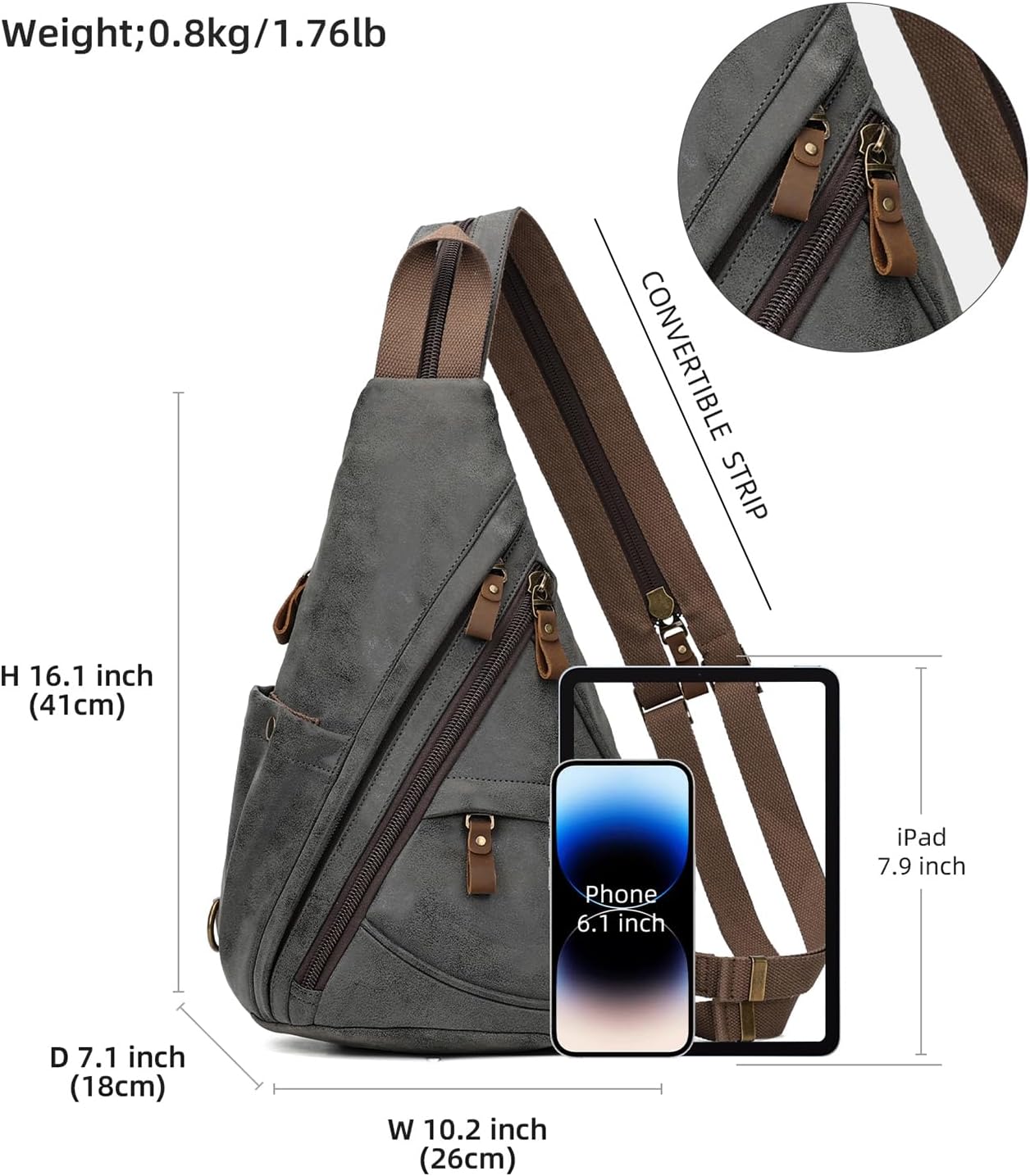 KL928 PU Leather Sling Bag - Small Crossbody Backpack Shoulder Casual Daypack Rucksack for Men Women