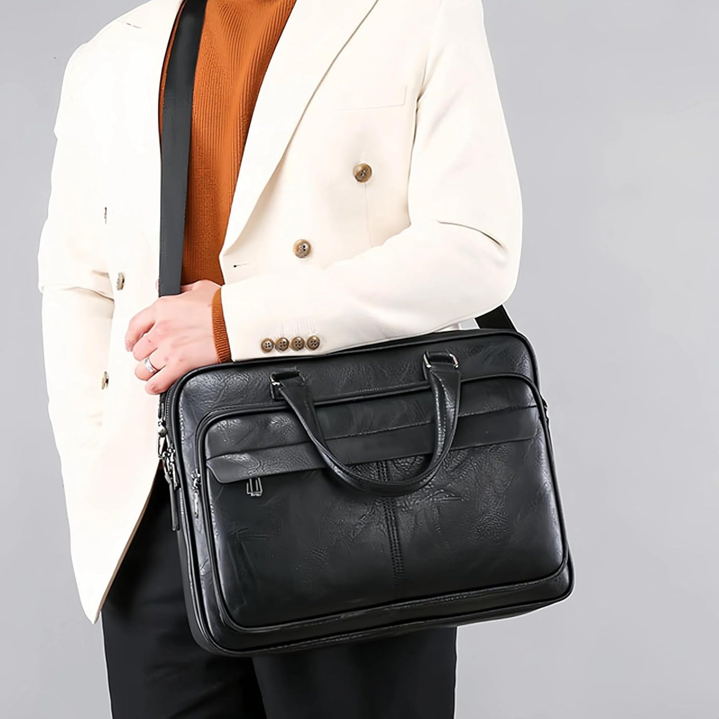 Vintage Leather Laptop Briefcase, 16 Inch Messenger Bag, Crossbody Shoulder Computer Satchel for Men Office Computer Bag