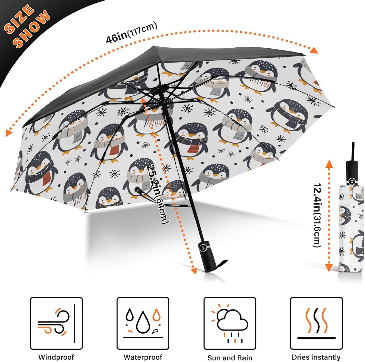 Automatic Folding Umbrella Windproof Strong, UV Protection Compact Black Gothic Moon Spider Webs and Bats Sun Rain Sun Rain Travel Umbrellas for Women Men