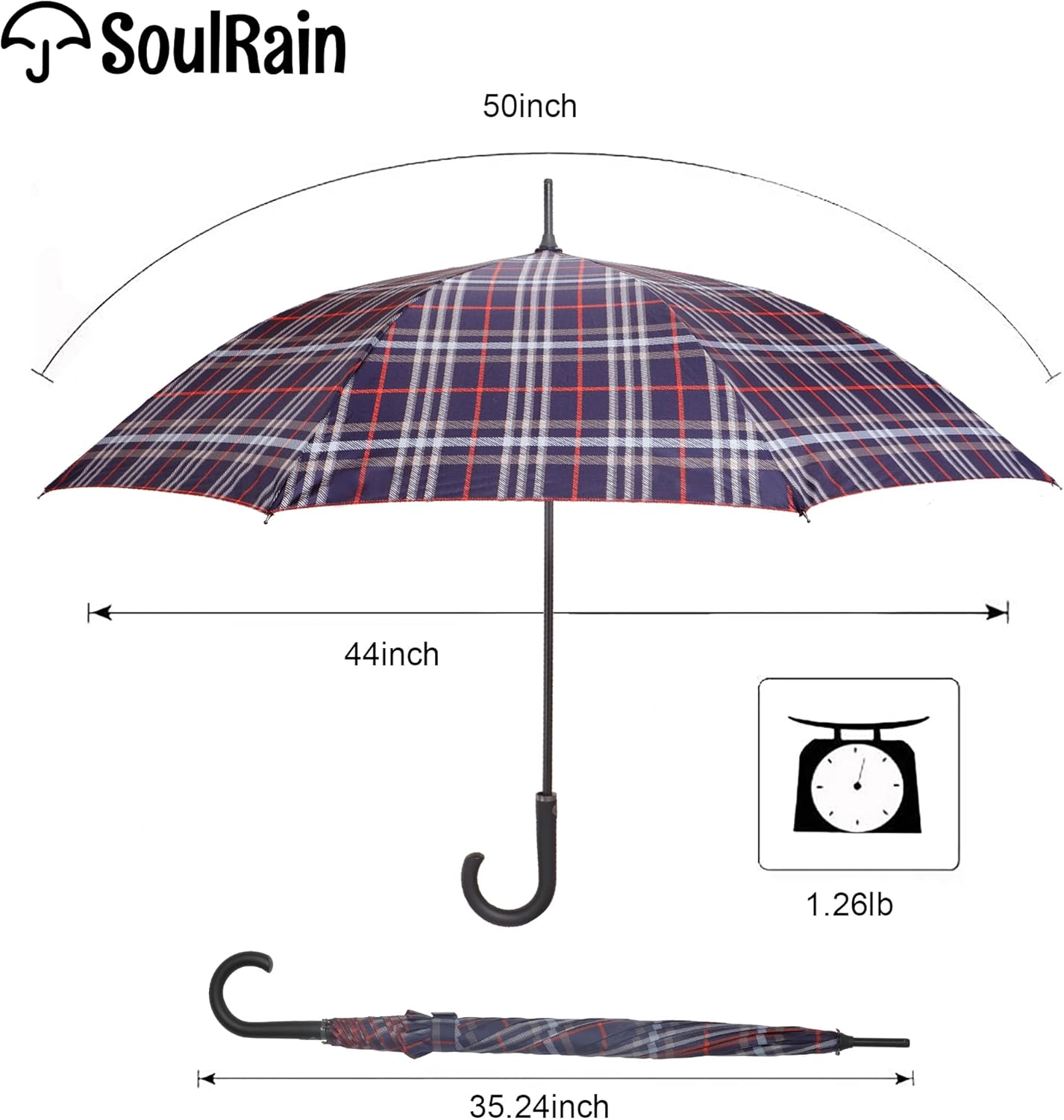 SoulRain 50 Inch Large Stick Umbrella Windproof Automatic Open Oversized J Handle Umbrellas for Men and Women Unbreakable Strong Travel Golf Umbrella