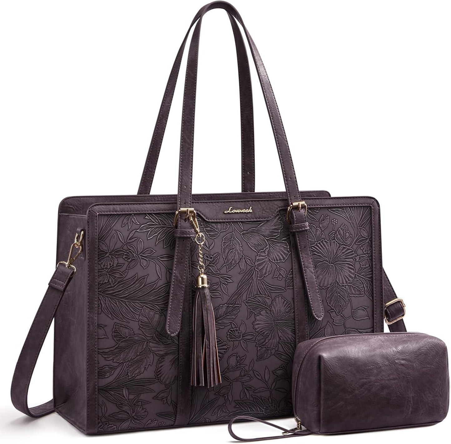 LOVEVOOK Laptop Bag for Women 15.6 inch Lightweight PU Laptop Tote Bag, Large Capacity Computer bag with Clutch Purse for Business, Work, Office, Travel, School,Casual (Light Purple)