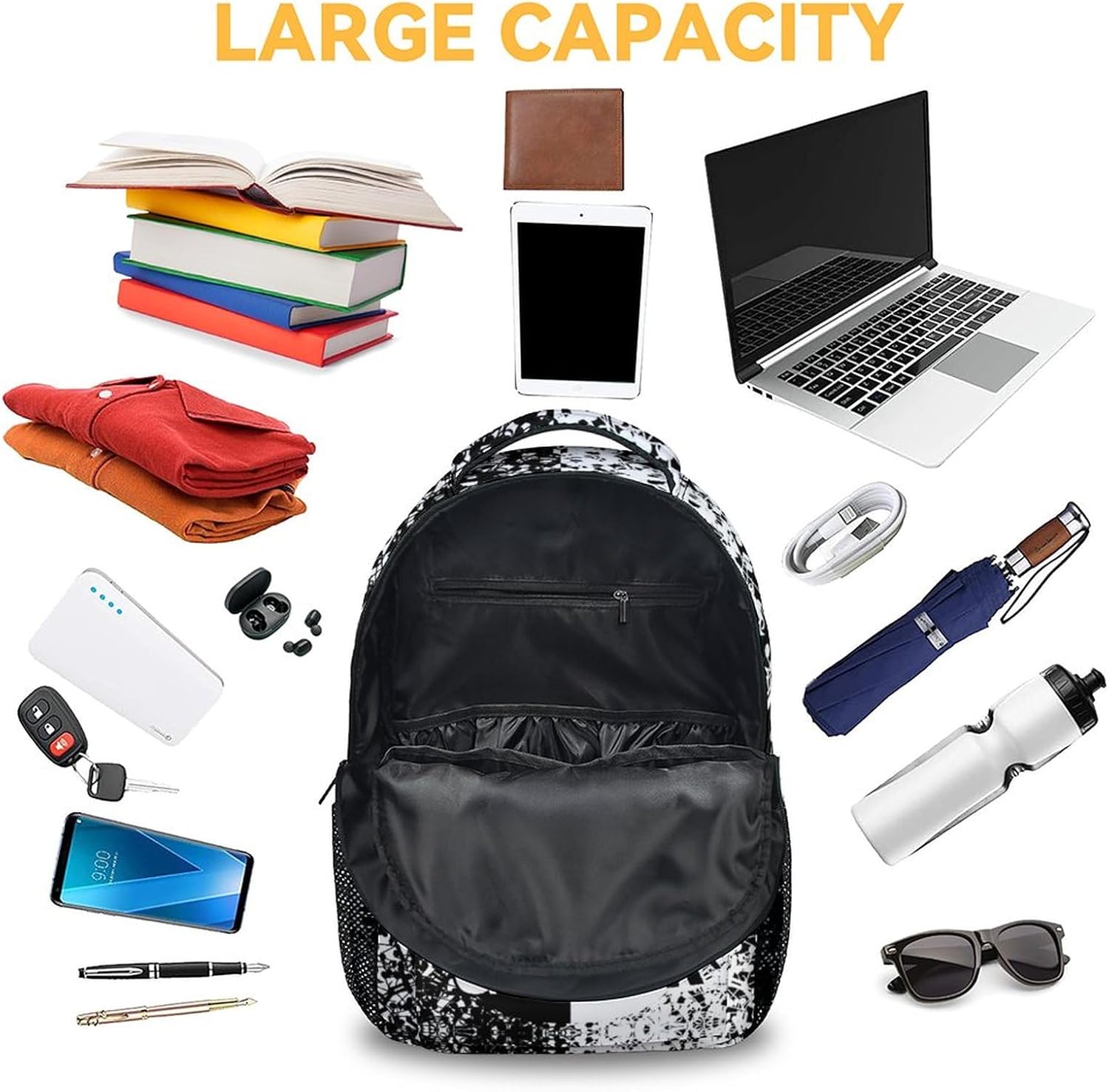 Mercuryelf Guitar Backpack for Girls & Boys - 16 Inch Black White Backpacks for School - Cool