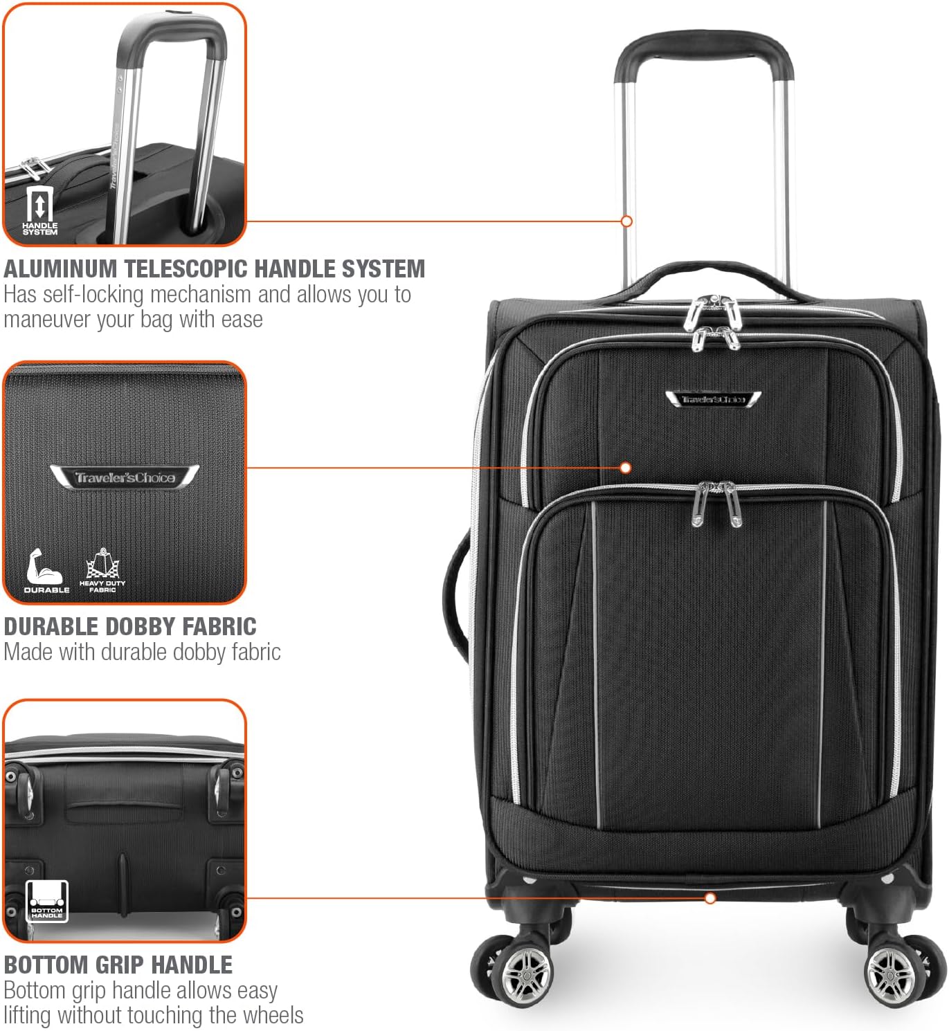Traveler's Choice Lares Softside Expandable Luggage with Spinner Wheels, Black, Carry-On 22-Inch