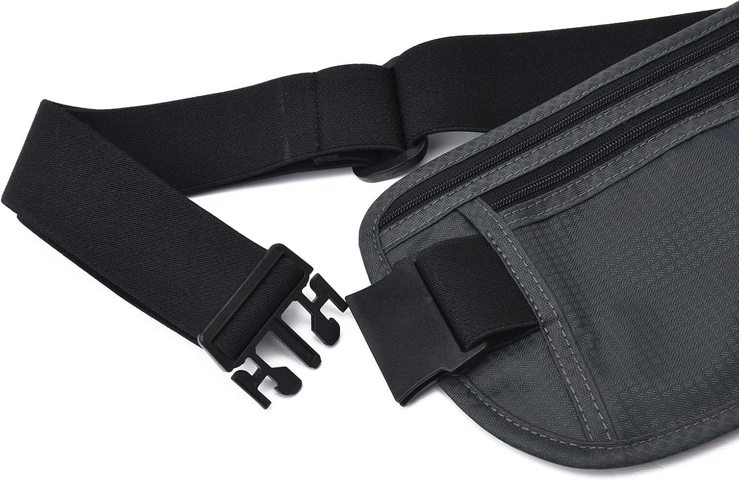 RFID Blocking Money Belt for Men Women, Slim Fanny Pack for Travel，Running,Conceal Waist Wallet for Passport Holder,Phone,Cash(Black Dark Grey)